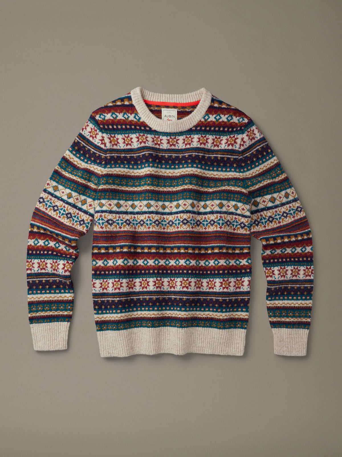 Aubin Navy/Ecru Lindale Fairisle Crew Neck Jumper | Crew Neck