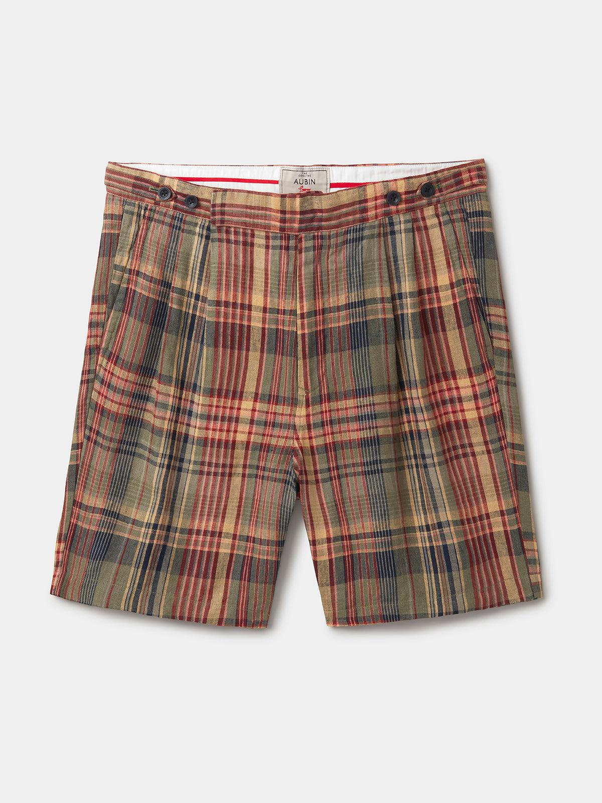 Aubin Green Check Lind Double Pleat Linen Short | Linen Shorts