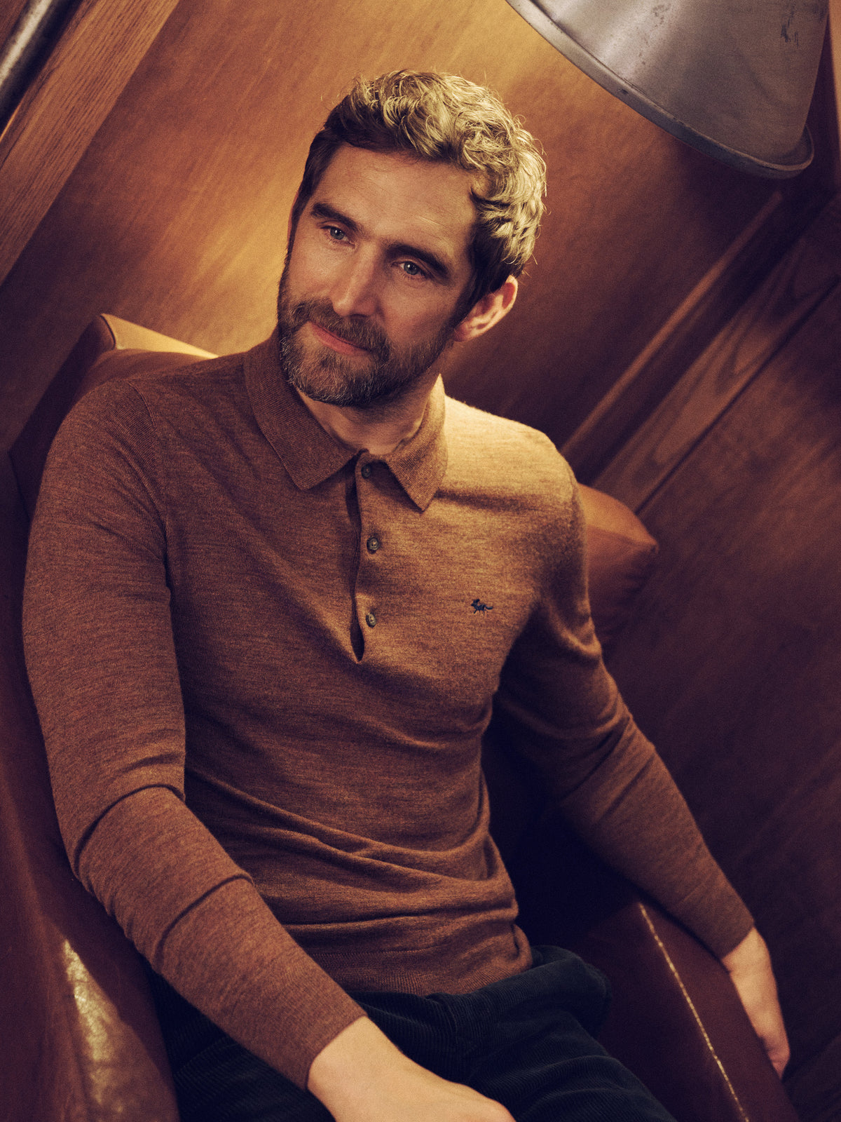 Aubin Rust Chapel Extra Fine Merino Long Sleeve Polo | Knitted Polo