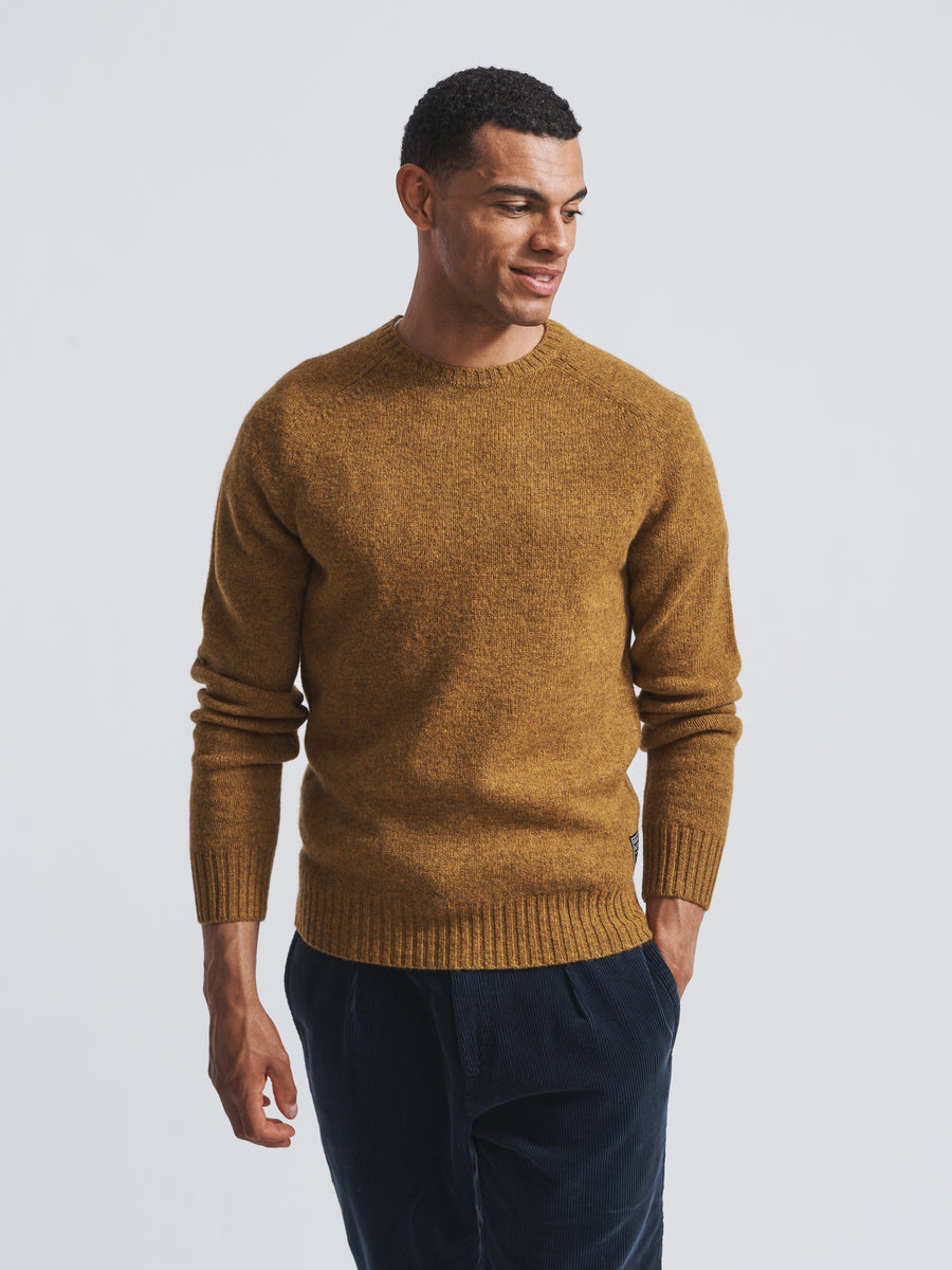 Gold Prestwick Shetland Crew Neck Jumper