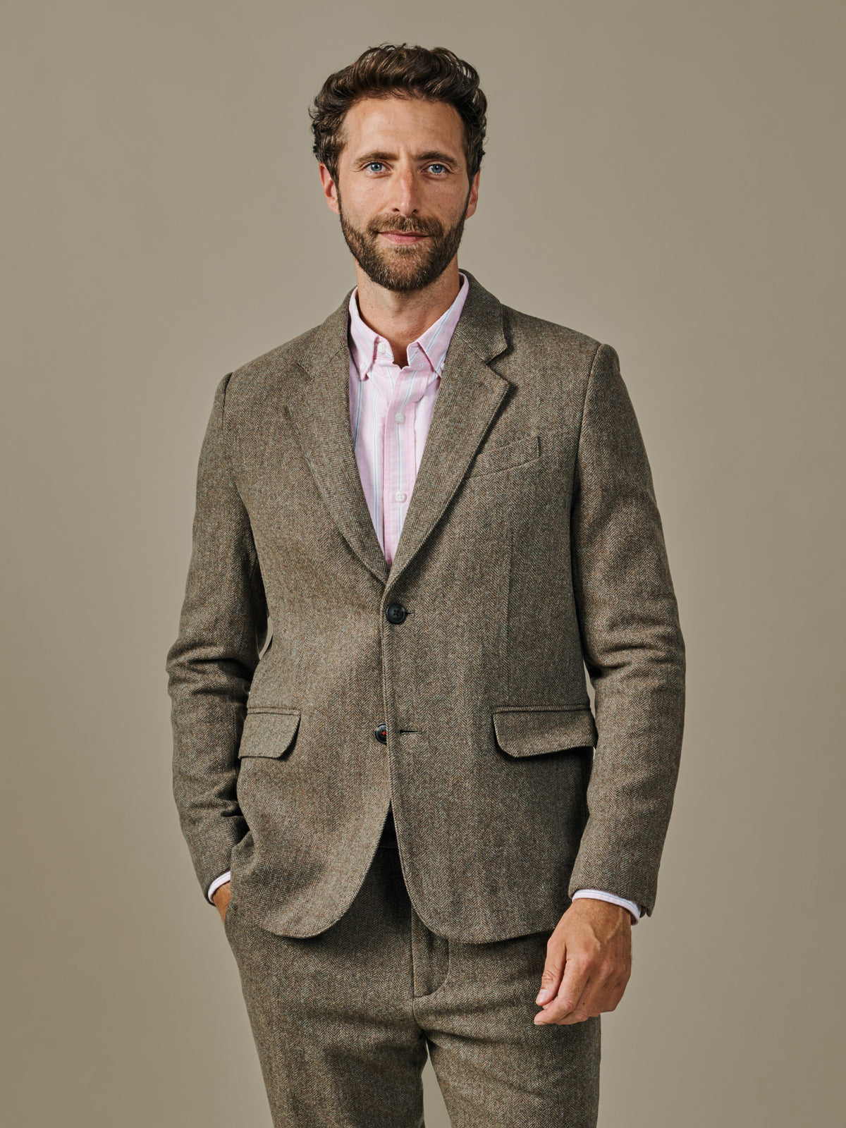 Aubin Green Herringbone Marlborough Wool Suit Jacket | Suit Jackets