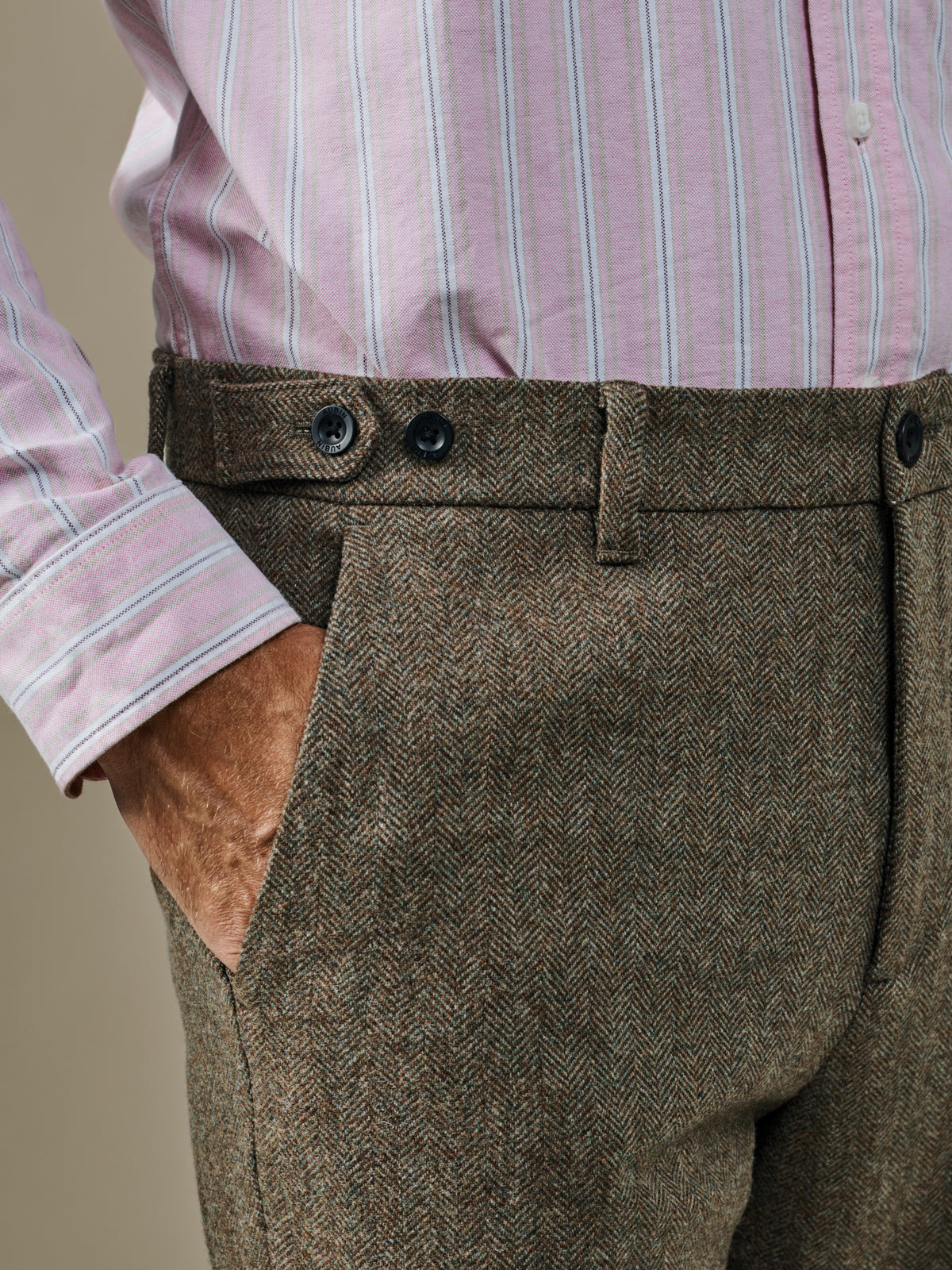 Aubin Green Herringbone Marlborough Wool Suit Trouser | Suit Trousers
