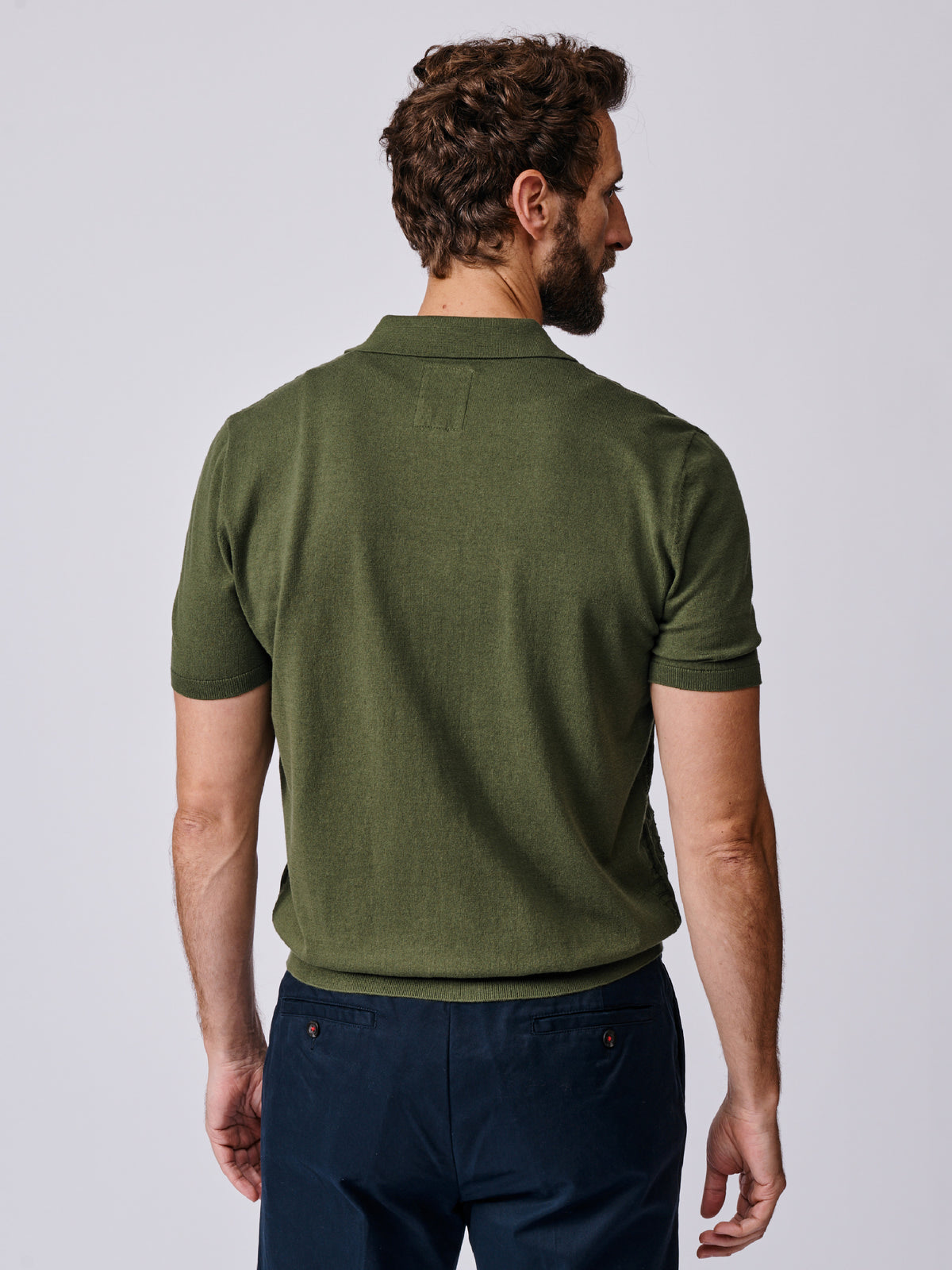 Aubin Khaki Manor Textured Button Through Polo | Knitted Polo