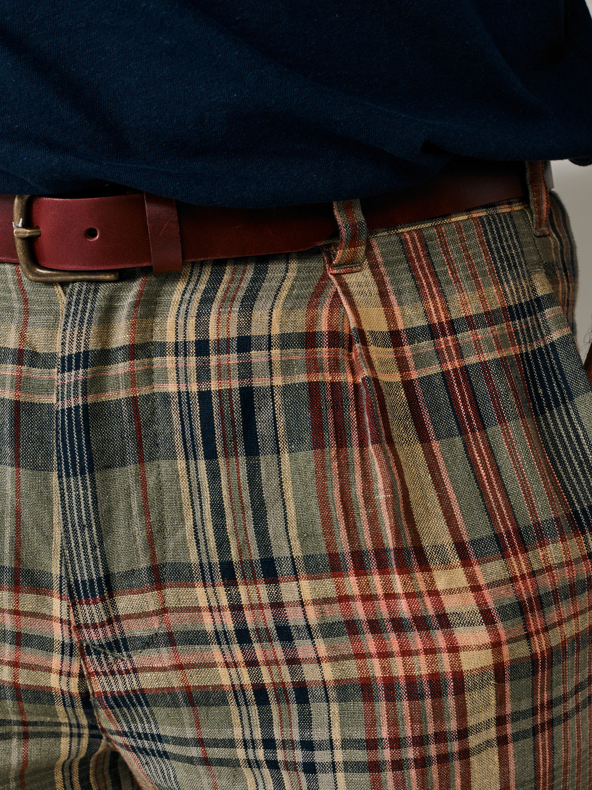 Aubin Green Madras Check Mareham Relaxed Fit Trouser | Linen Trousers