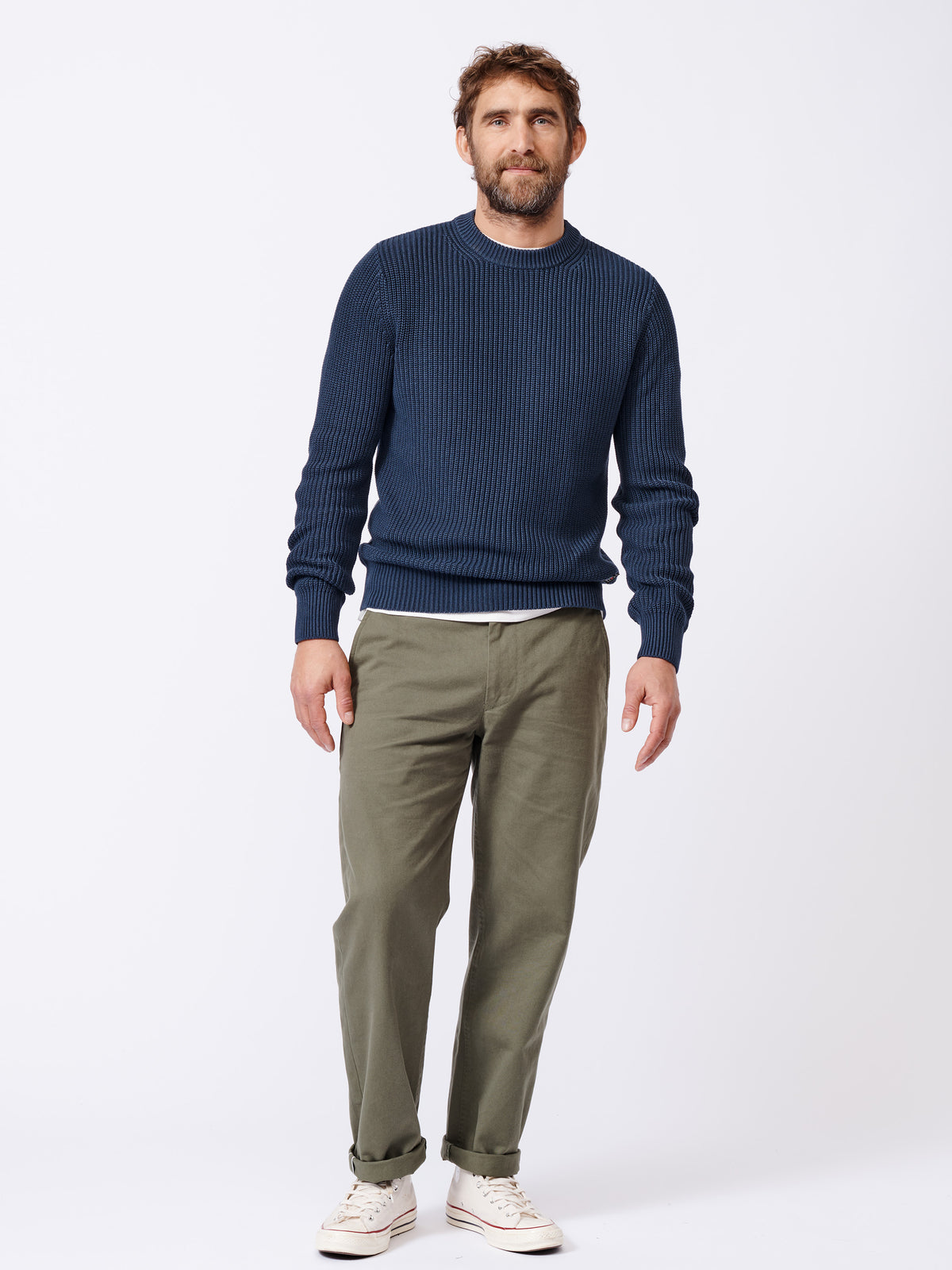 Aubin Navy Martin Cotton Ribbed Crew Neck | Crew Neck