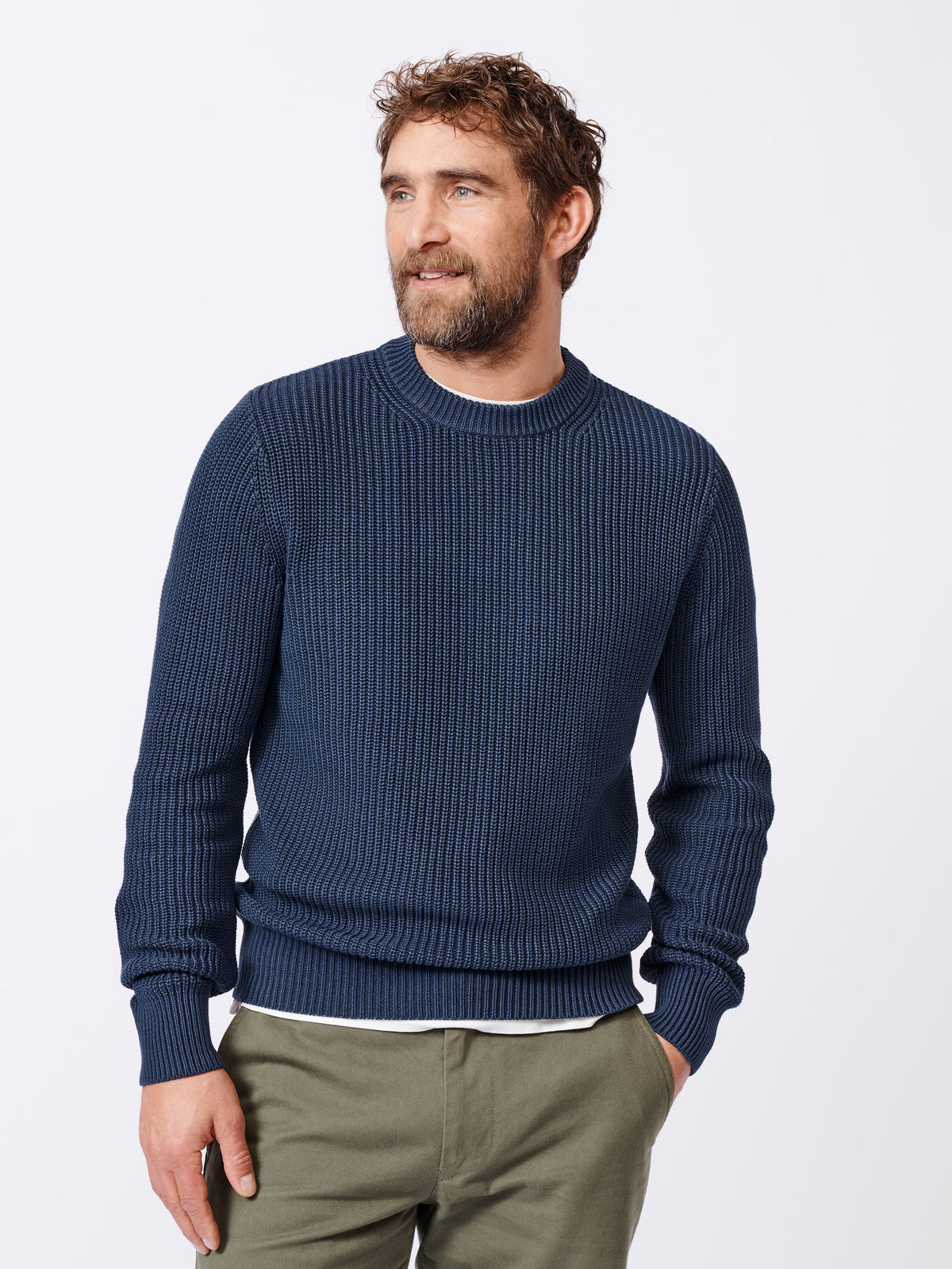 Aubin Navy Martin Cotton Ribbed Crew Neck | Crew Neck