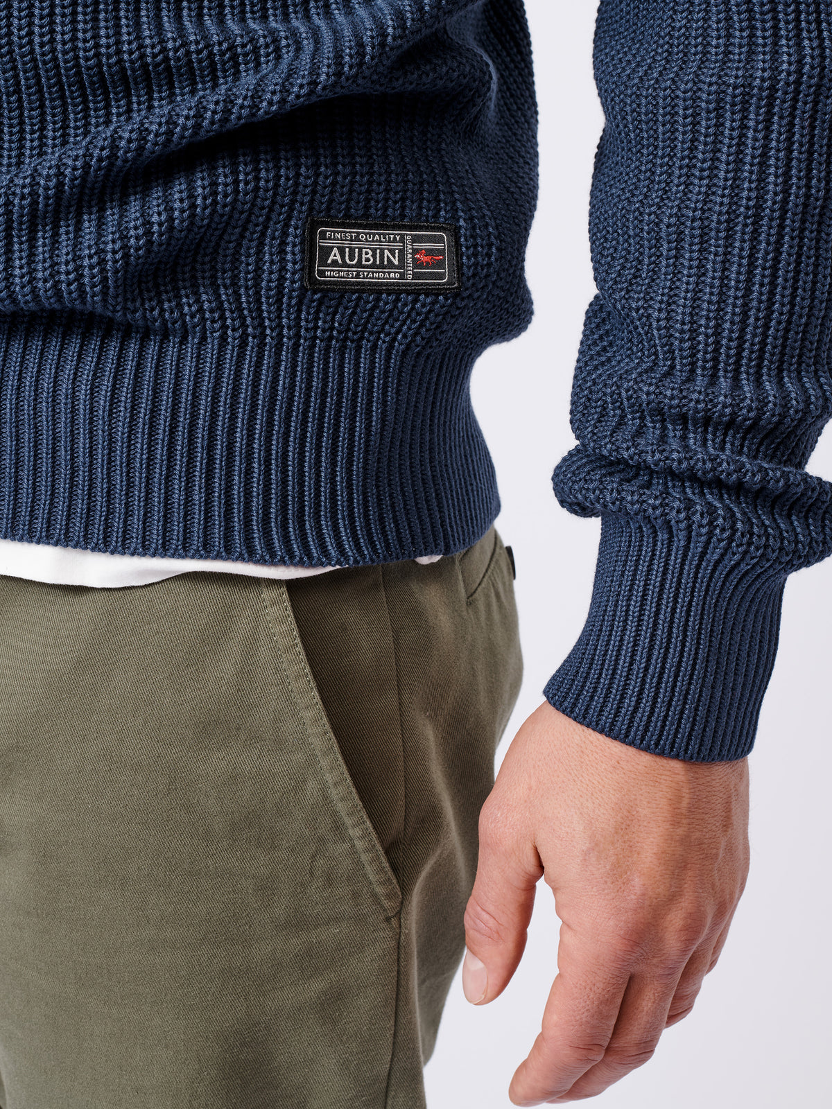 Aubin Navy Martin Cotton Ribbed Crew Neck | Crew Neck