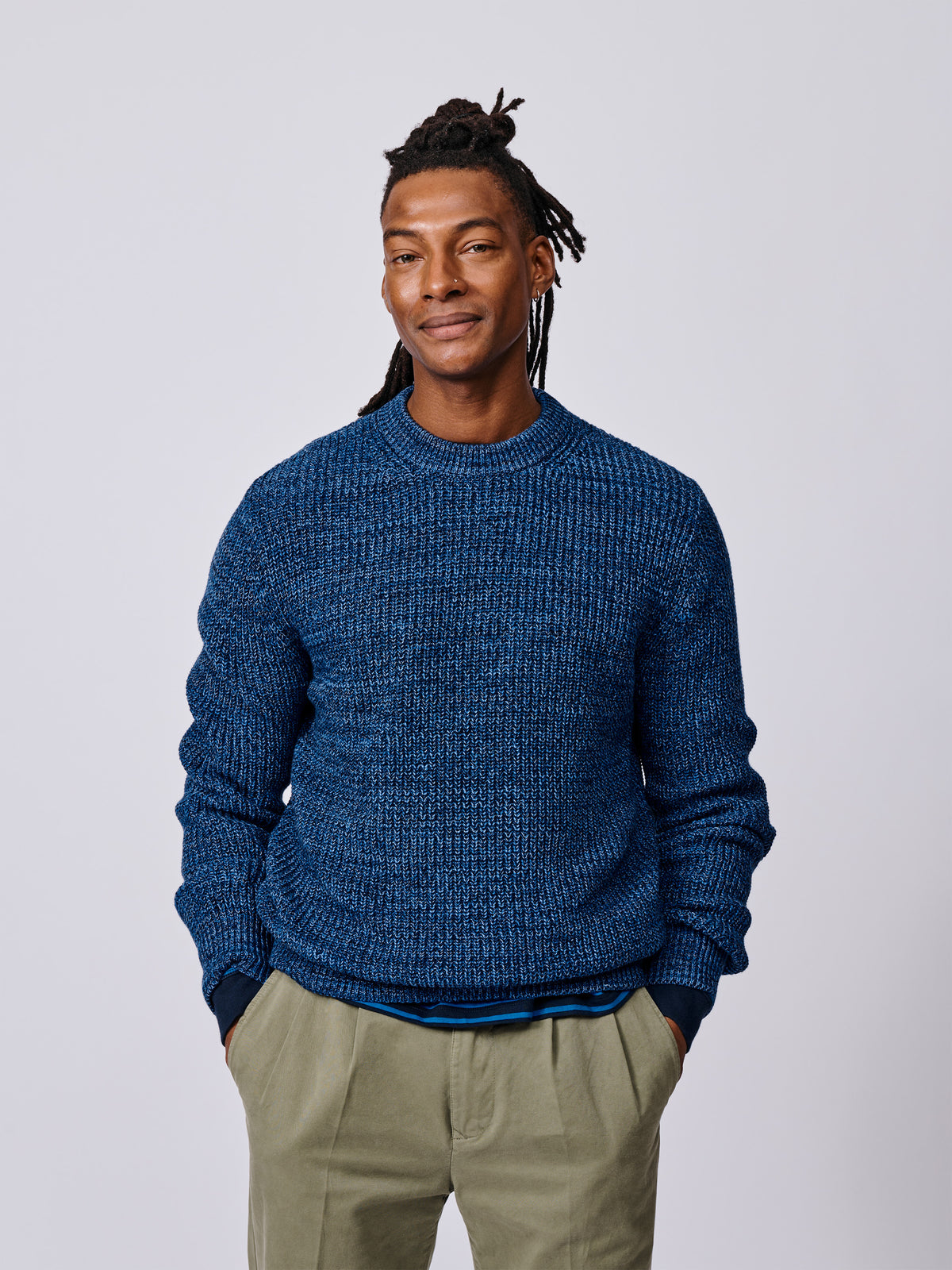 Aubin Blue Twist Martin Cotton Ribbed Crew Neck | Crew Neck