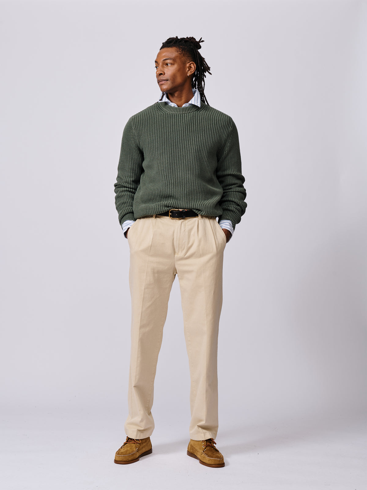Aubin Khaki Martin Cotton Ribbed Crew Neck | Crew Neck