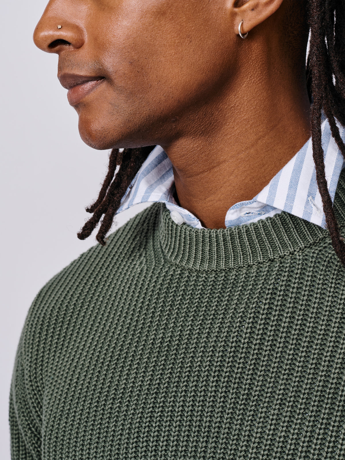 Aubin Khaki Martin Cotton Ribbed Crew Neck | Crew Neck