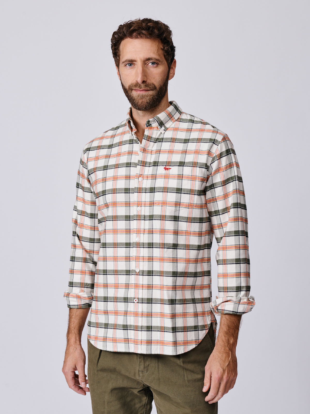 Aubin Vintage White Check Merton Brushed Oxford Button Down Shirt | Checked Shirt