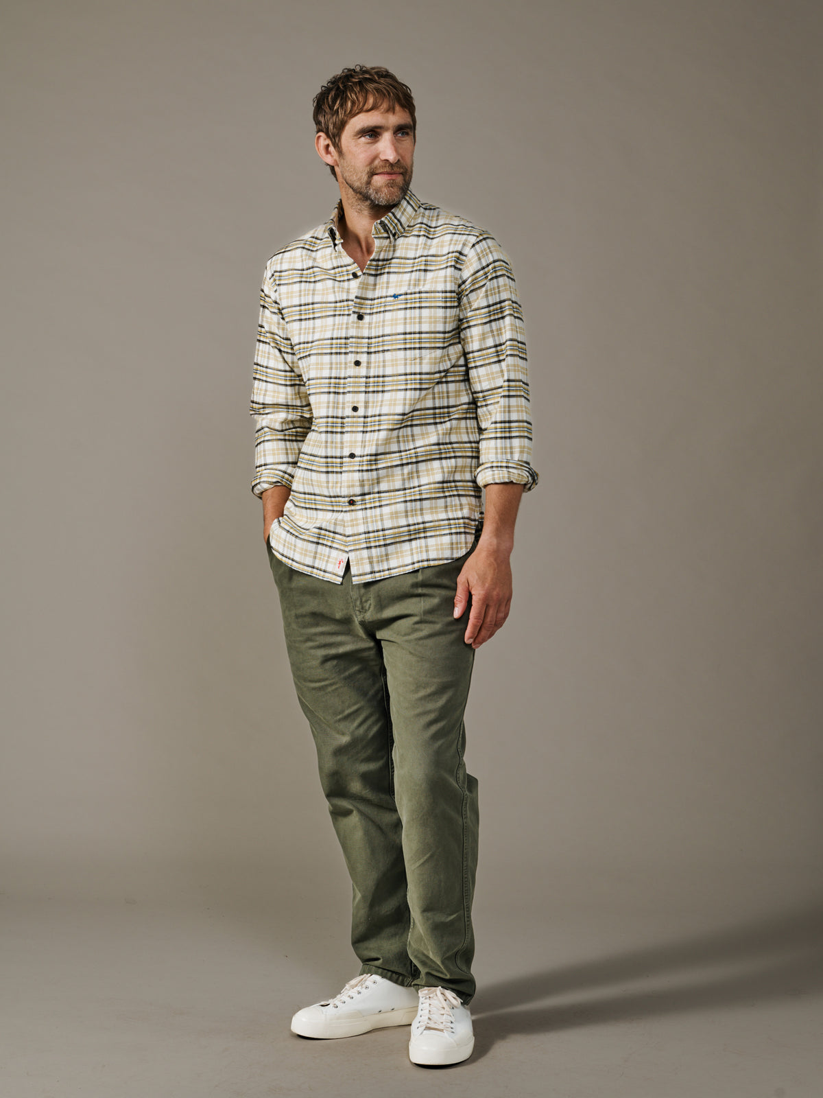 Aubin Turmeric Check Merton Brushed Oxford Button Down Shirt | Checked Shirt