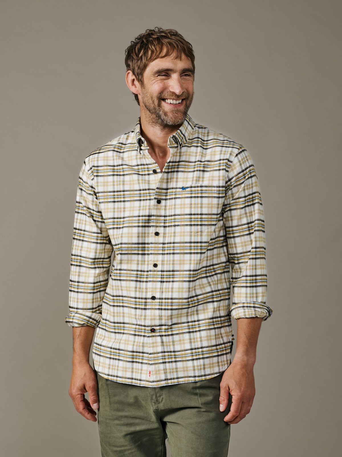 Aubin Turmeric Check Merton Brushed Oxford Button Down Shirt | Checked Shirt