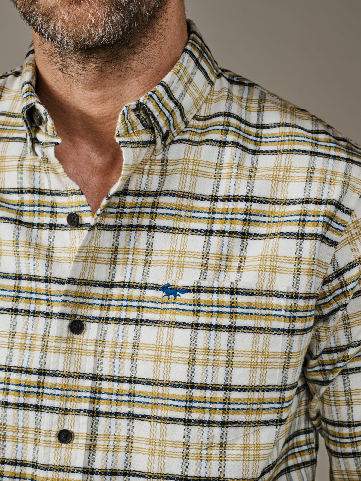 Aubin Turmeric Check Merton Brushed Oxford Button Down Shirt | Checked Shirt