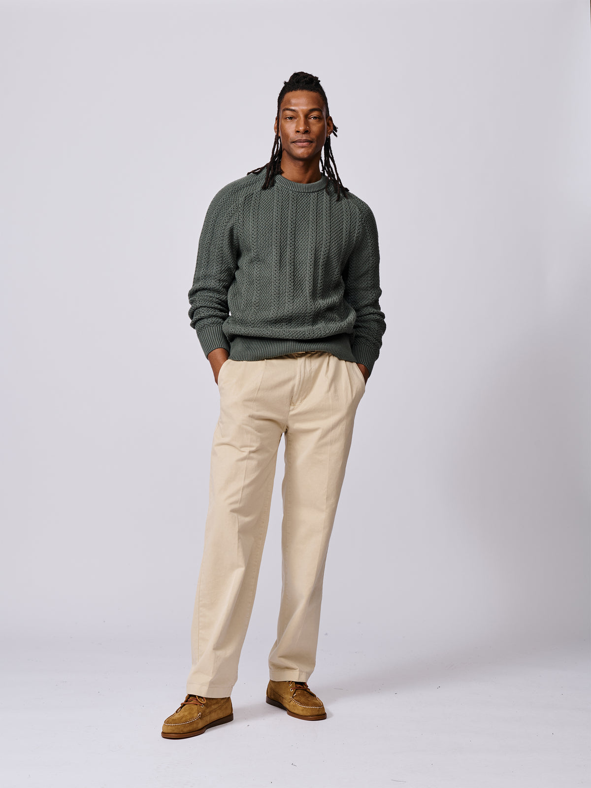 Aubin Dark Khaki Montrose Textured Crew Neck | Crew Neck