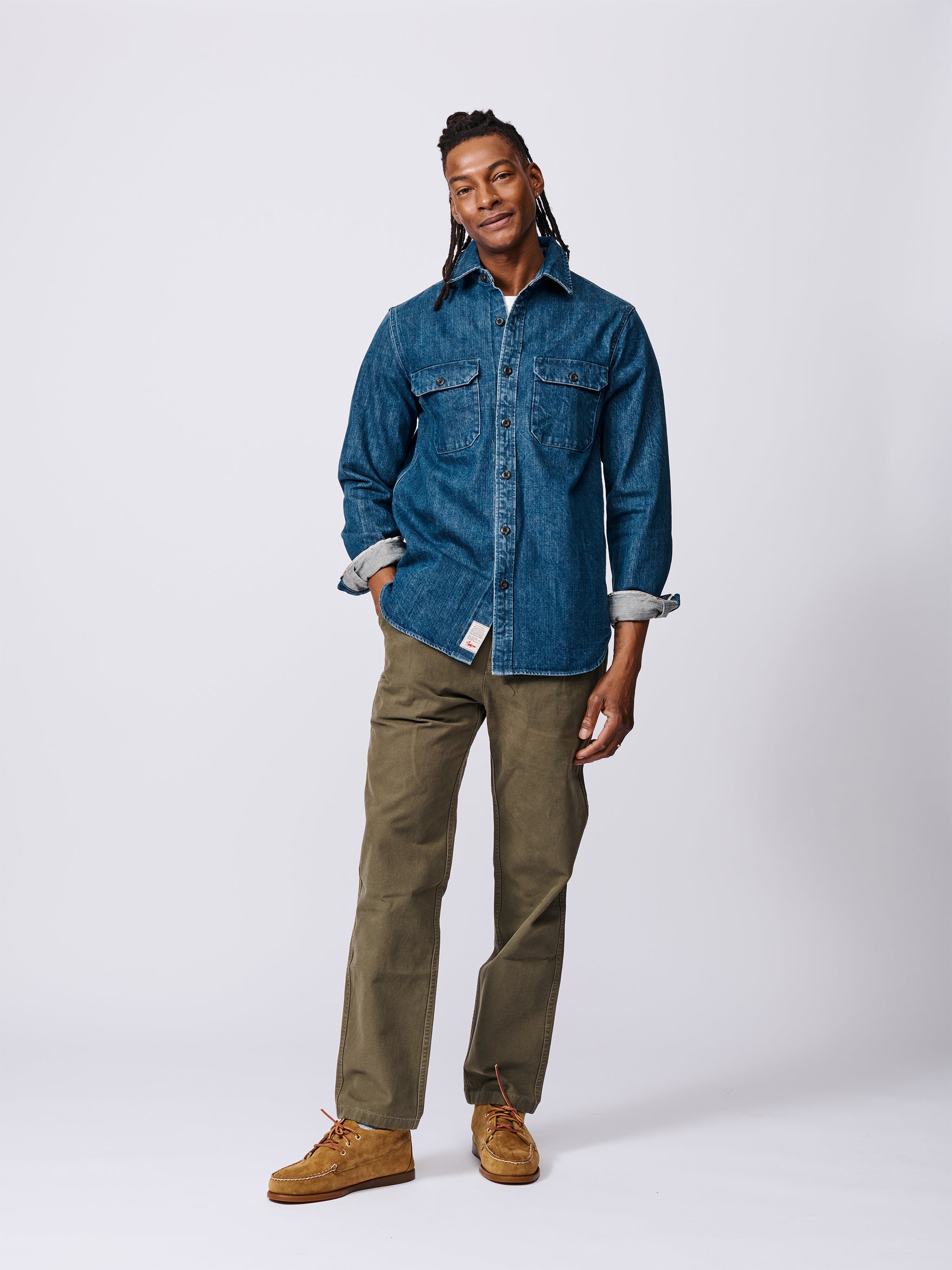 Washed Denim Morely Selvedge Overshirt | Aubin