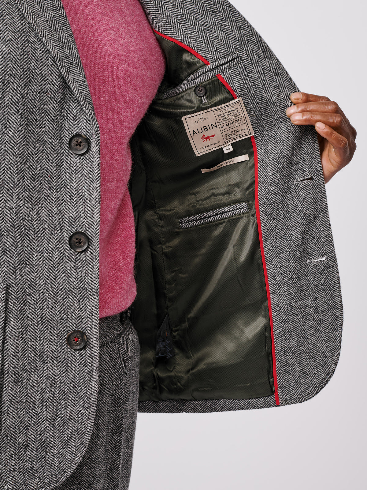 Aubin Grey Herringbone Mareham Wool Patch Pocket Suit Jacket | Wool Jacket