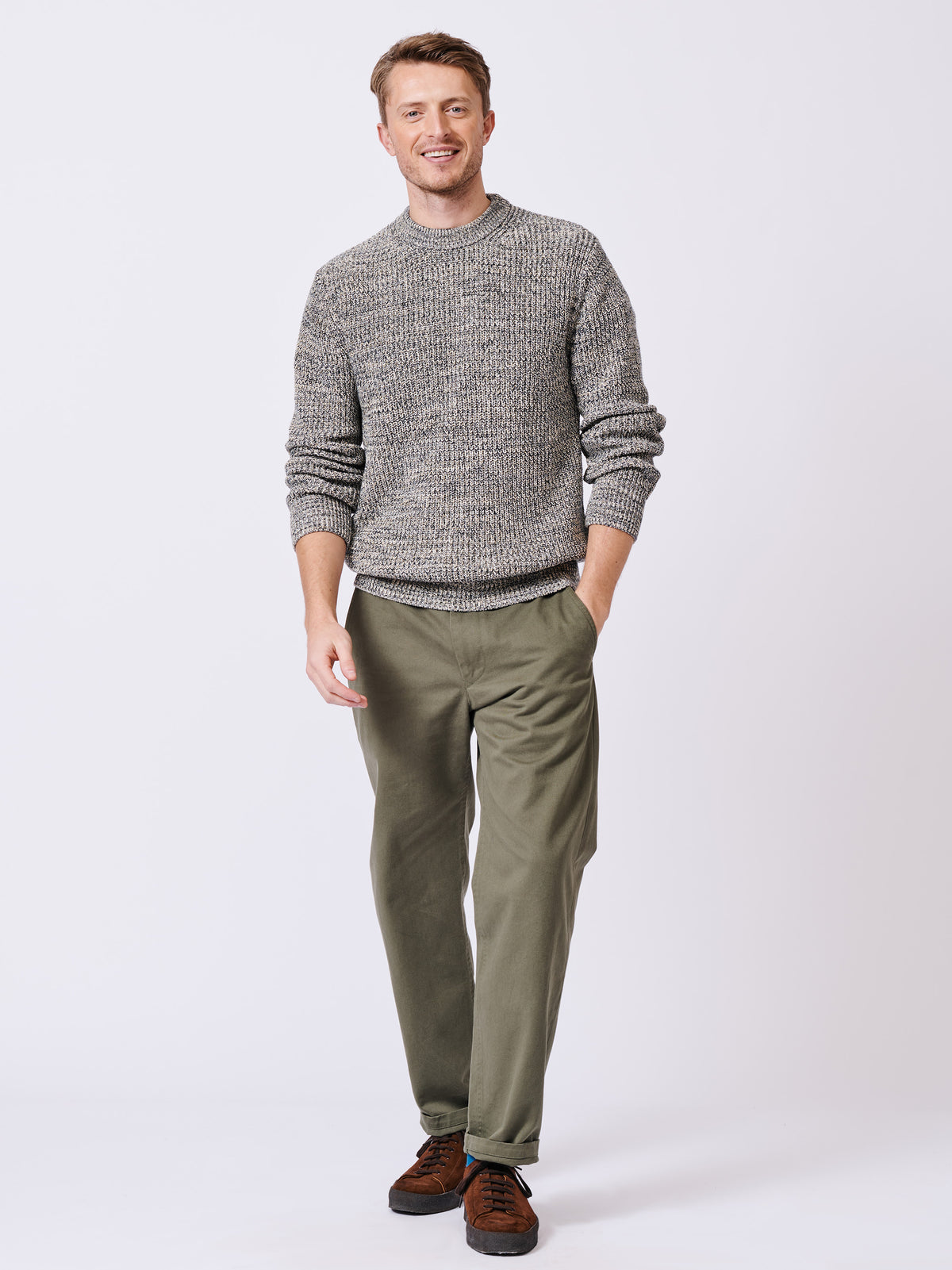 Aubin Grey Twist Martin Ribbed Crew | Crew Neck