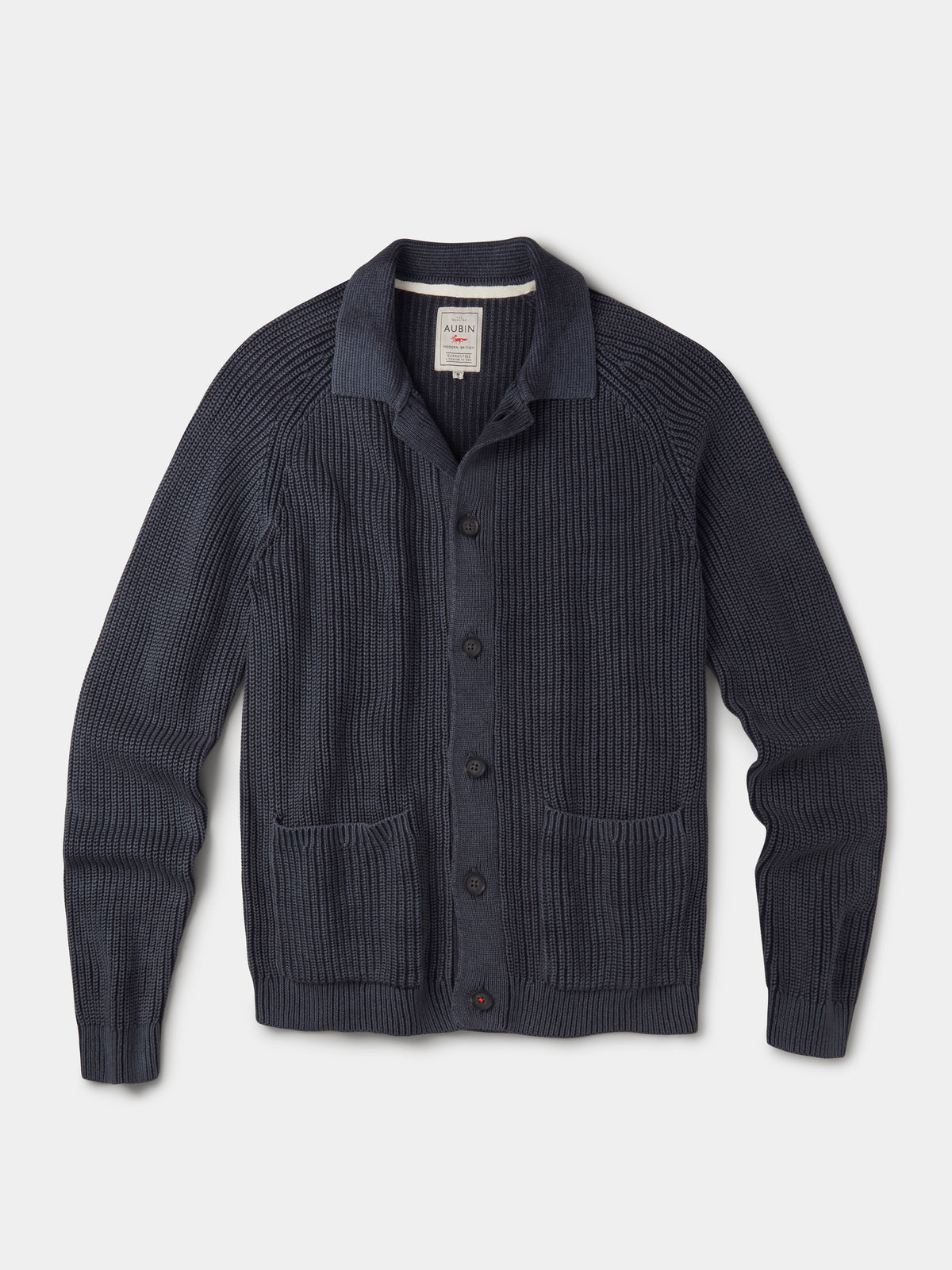 Aubin Navy Martin Cotton Collared Cardigan | Cardigan