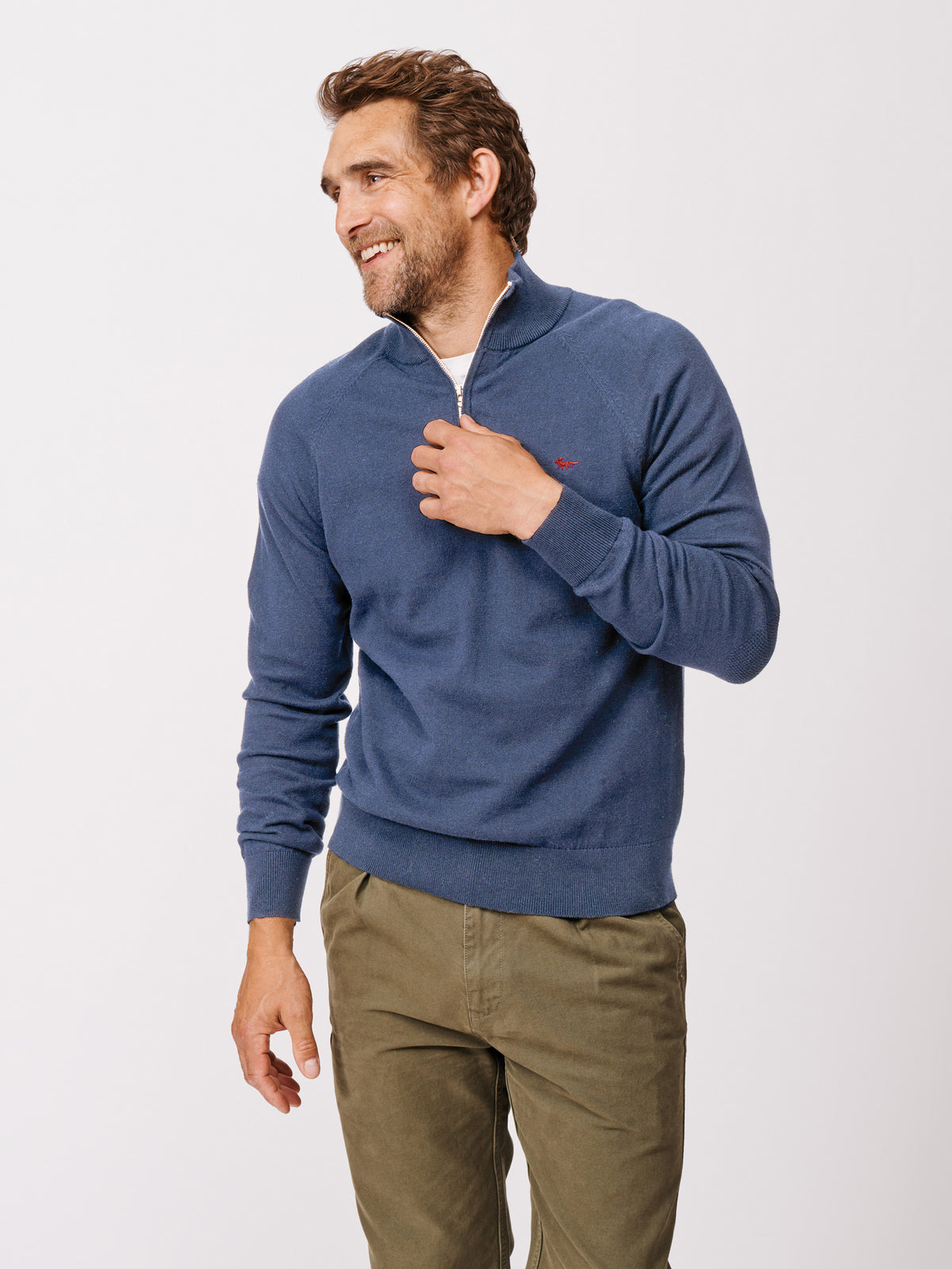 Aubin Navy Bonby Cotton Zip Neck | Zip Neck