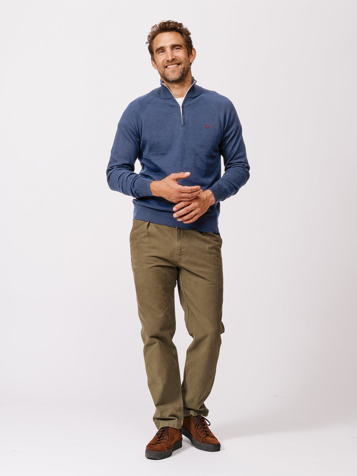 Aubin Navy Bonby Cotton Zip Neck | Zip Neck