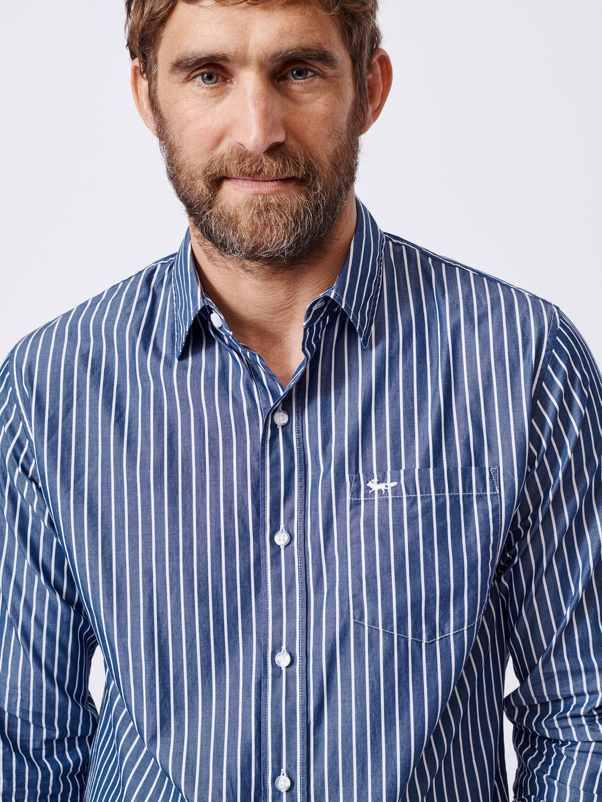 Aubin Blue Stripe Gladstone Poplin Shirt | Poplin Shirt