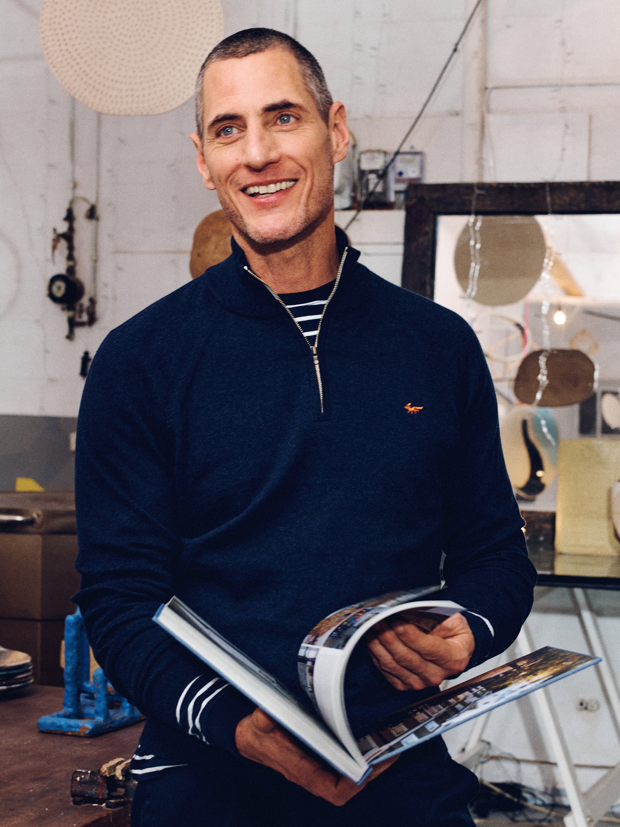 Navy Blue Business Casual Zip Up Sweater Mens Half Zip Up Sweater