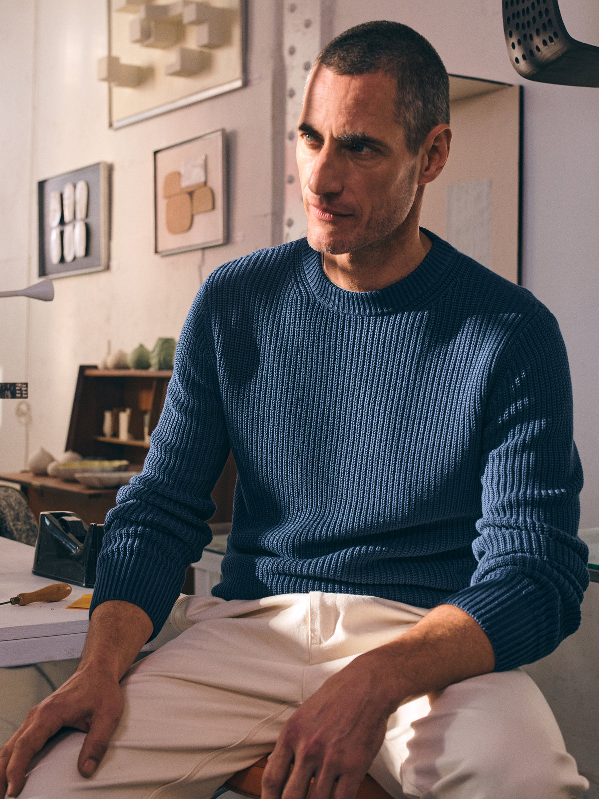 Aubin Navy Martin Cotton Ribbed Crew Neck | Crew Neck