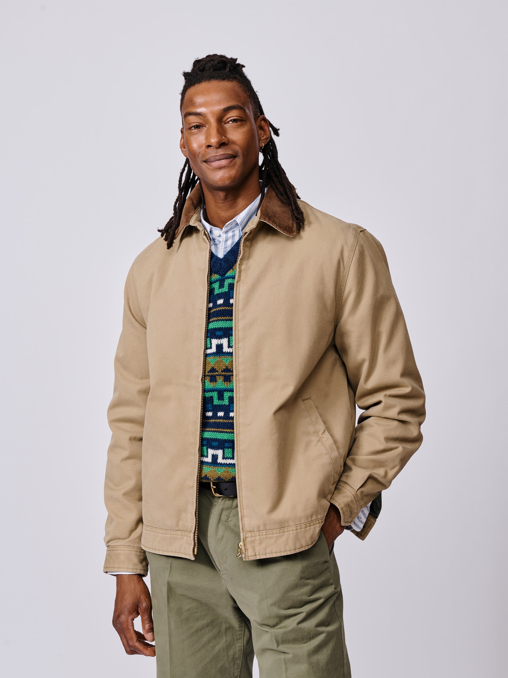 Dark Sand Newland Canvas Harrington | Aubin