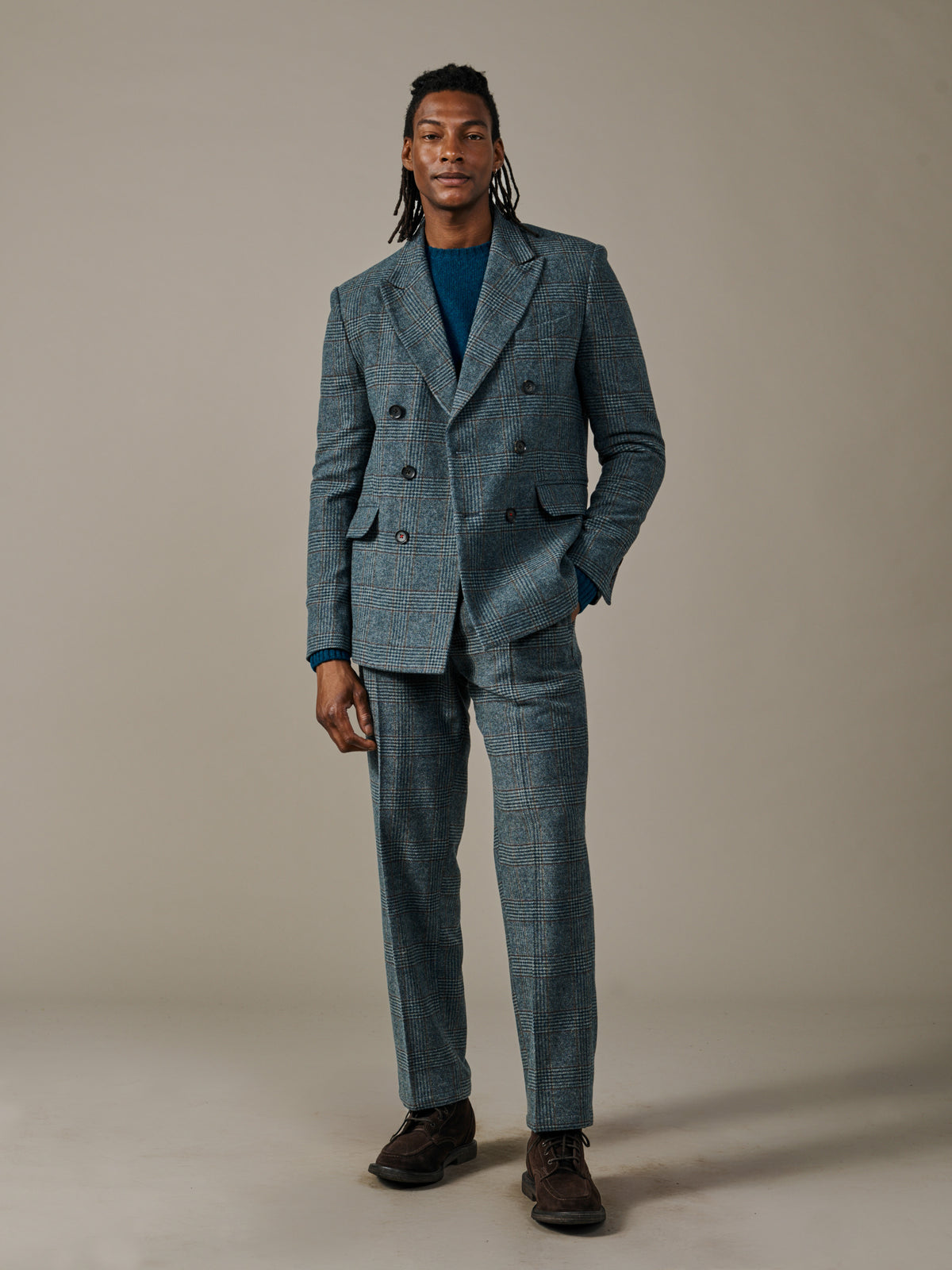 Aubin Blue Check Northfield DB Patch Pocket Suit Jacket | Suit Jackets