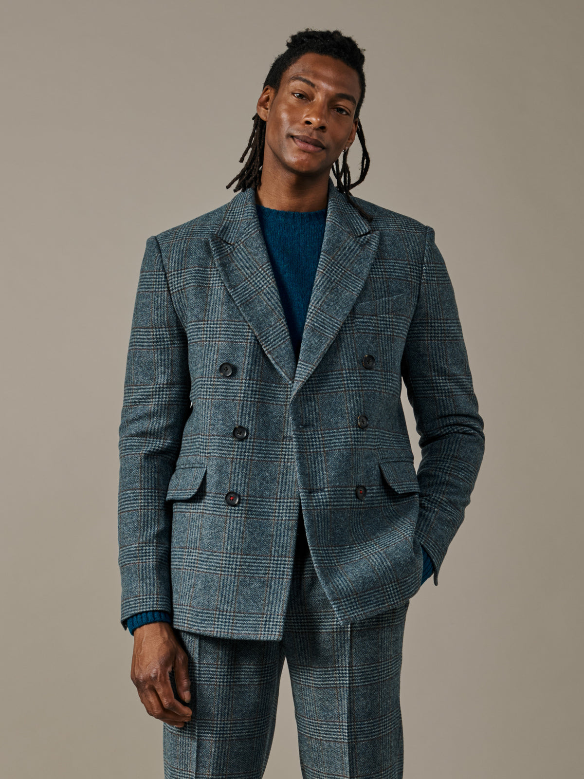 Aubin Blue Check Northfield DB Patch Pocket Suit Jacket | Suit Jackets