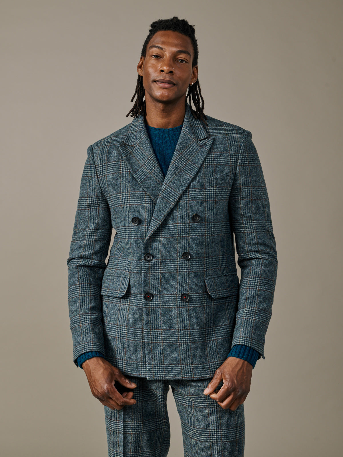 Aubin Blue Check Northfield DB Patch Pocket Suit Jacket | Suit Jackets