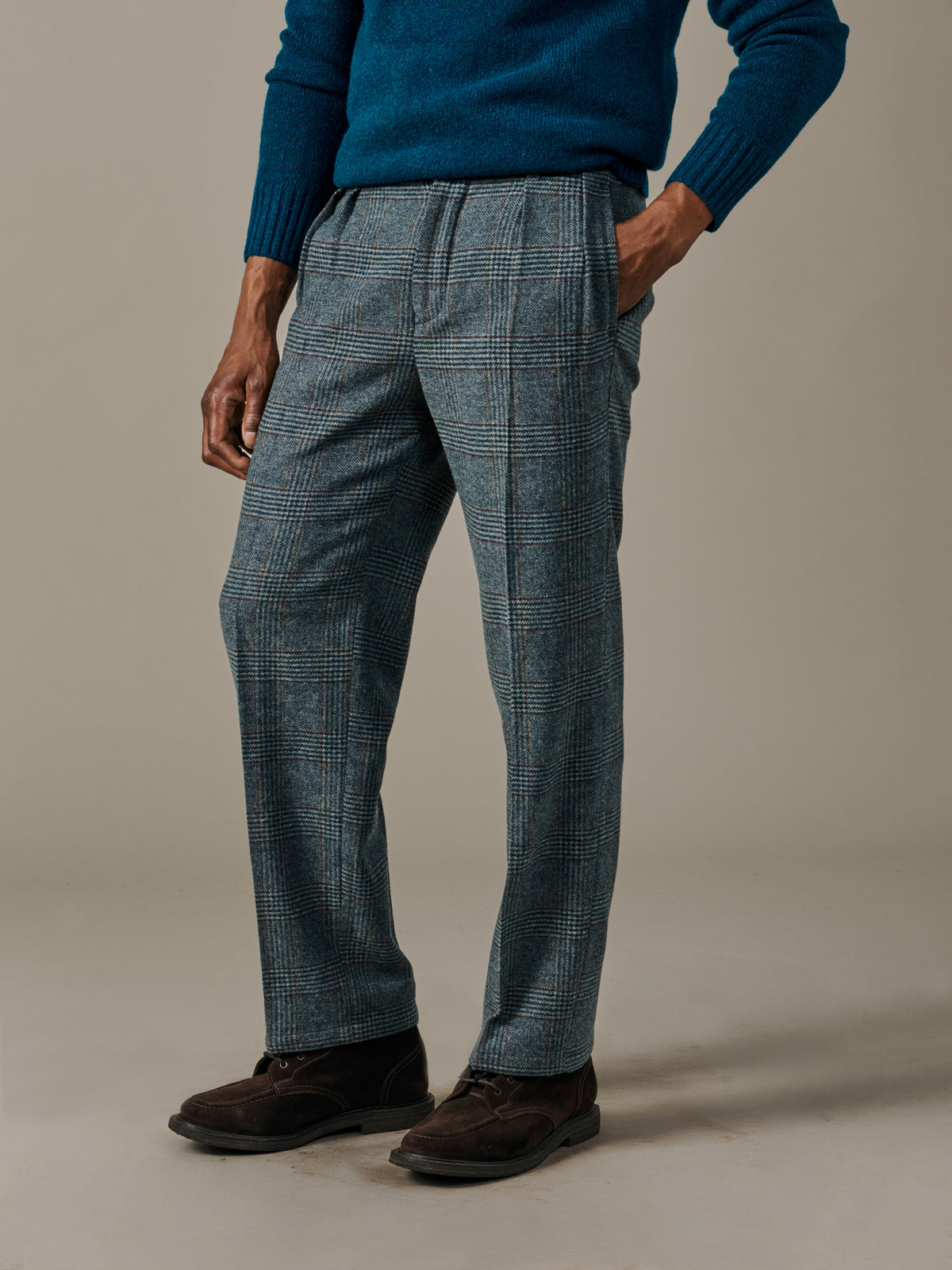 Aubin Blue Check Northfield Relaxed Fit Trouser | Suit Trousers