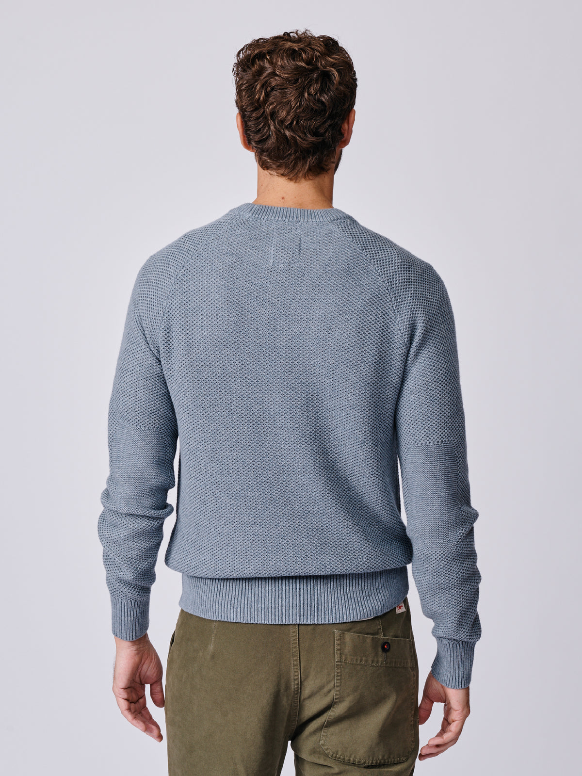 Aubin Pale Blue Norton Cotton Merino Textured Crew Neck | Crew Neck