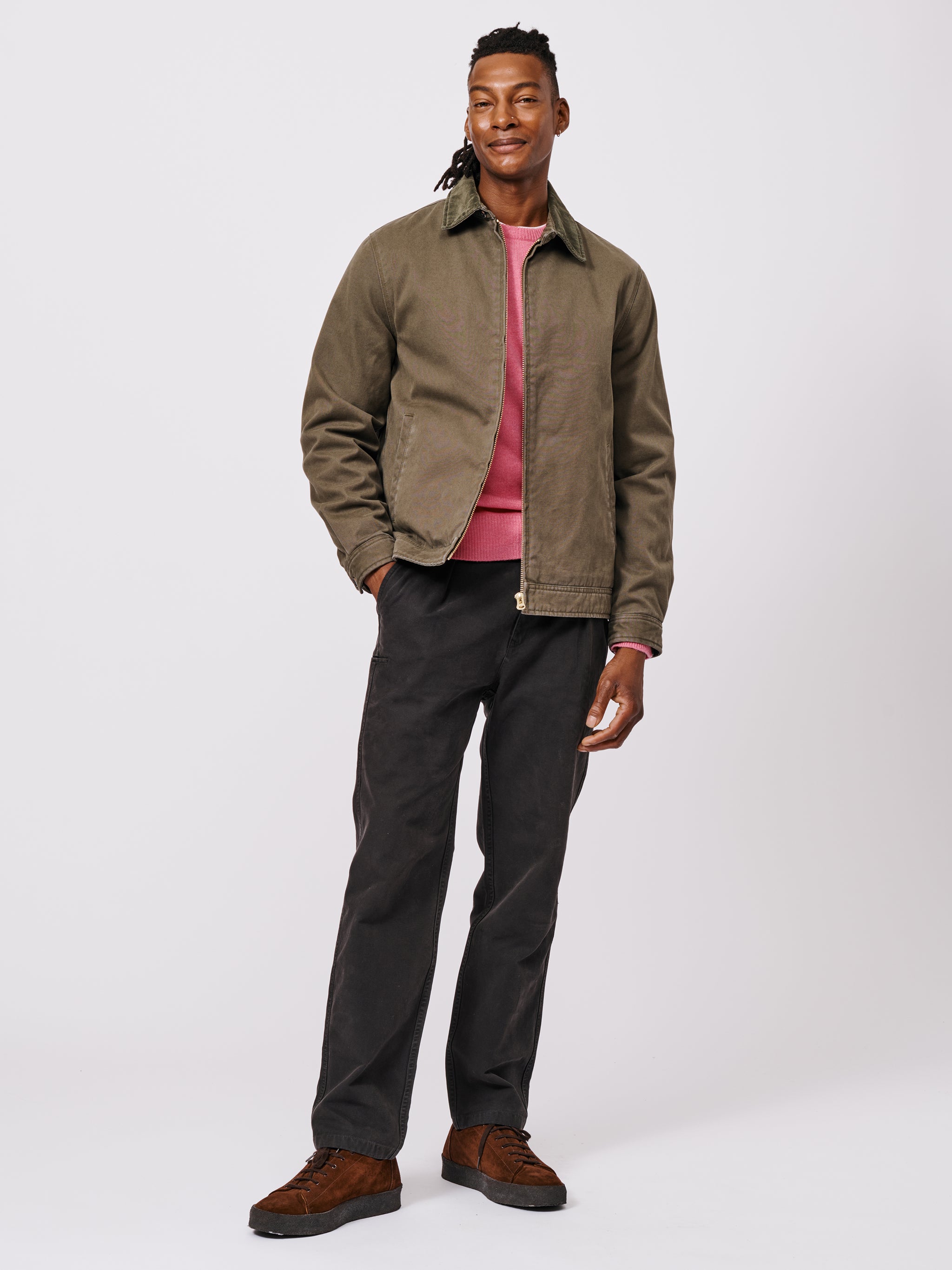 Khaki Newland Canvas Harrington Jacket | Aubin