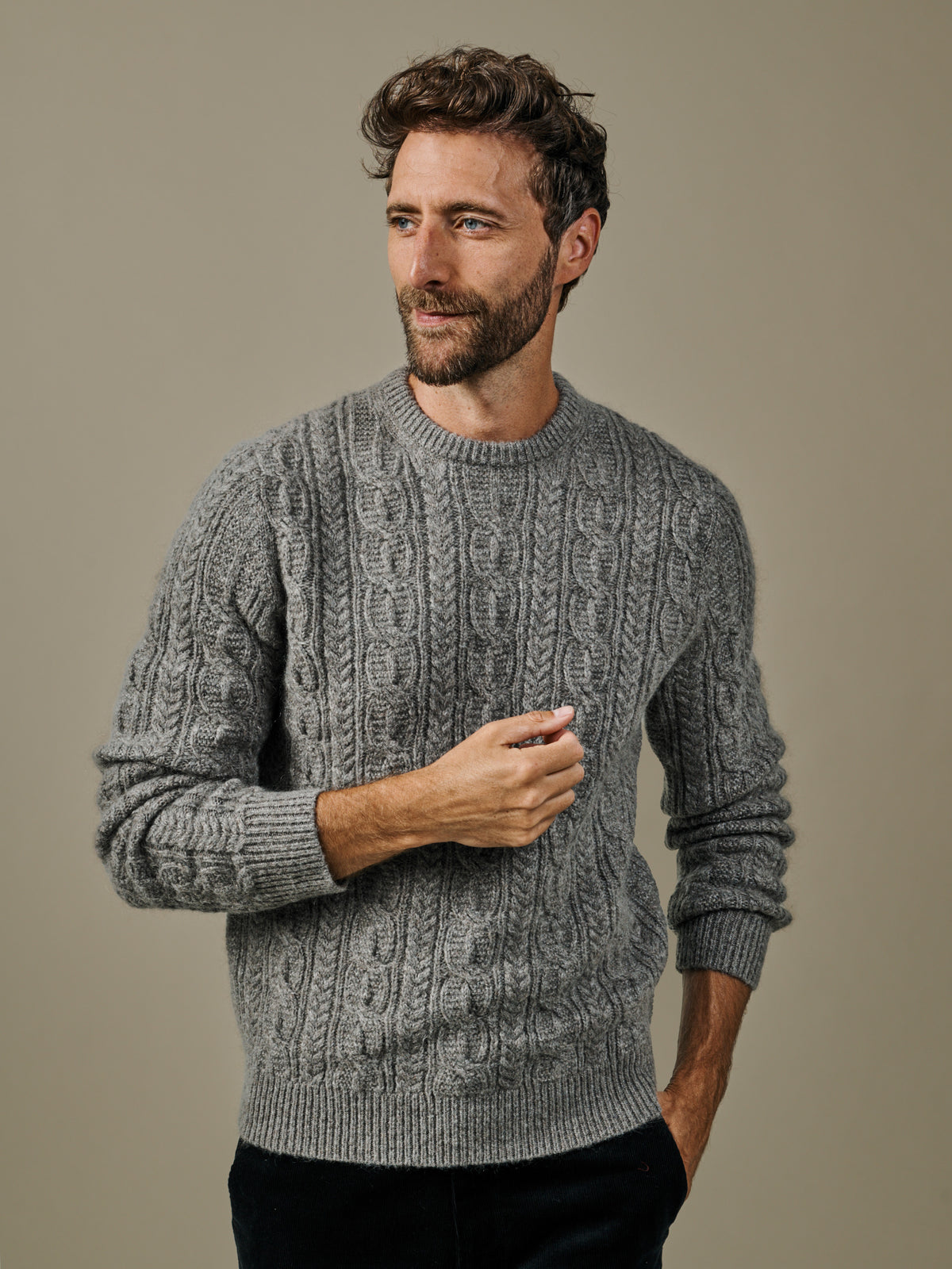 Aubin Fawn Oleby Cable Crew Neck Jumper | Crew Neck