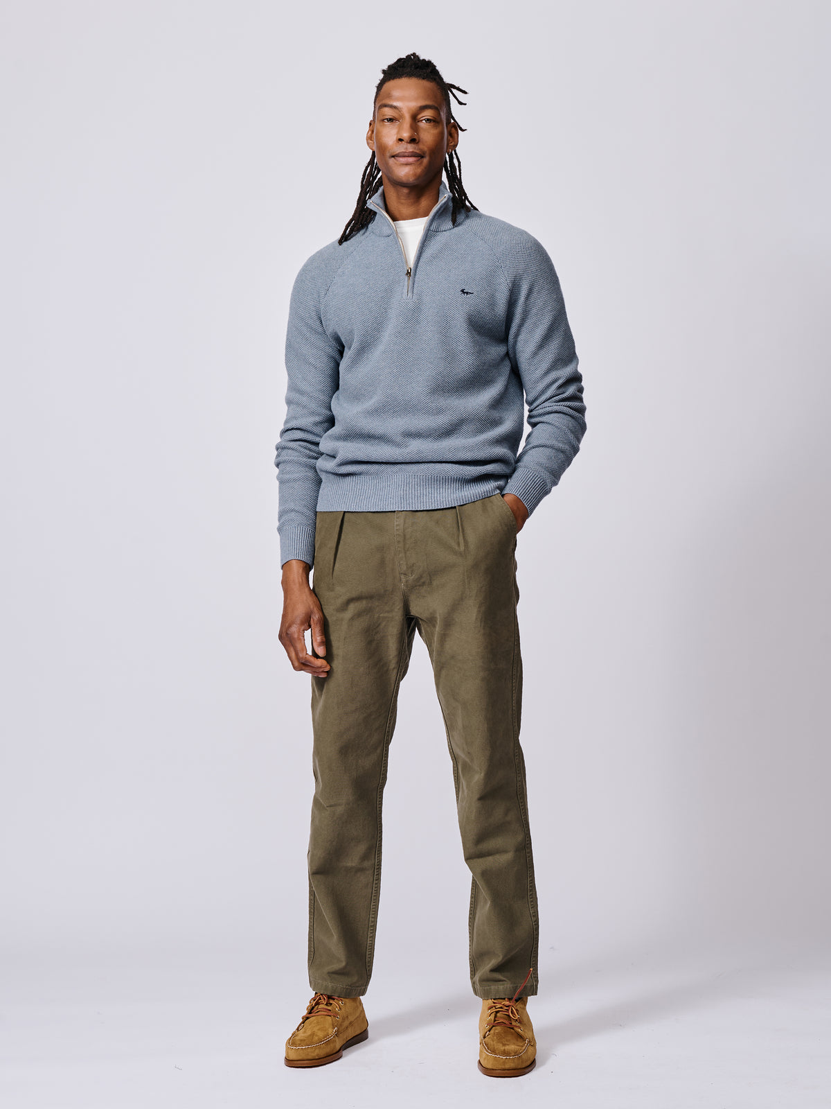 Aubin Pale Bliue Owmby Cotton Zip Neck | Zip Neck