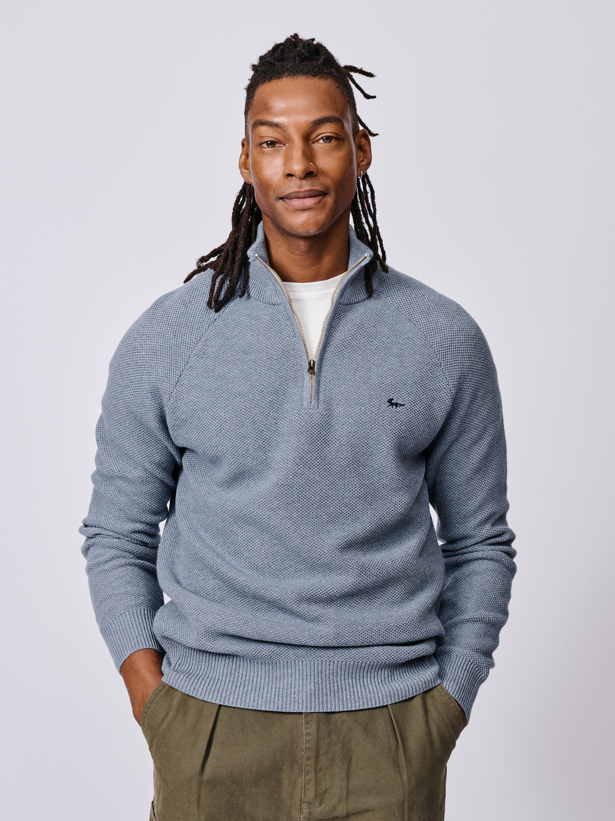 Aubin Pale Bliue Owmby Cotton Zip Neck | Zip Neck