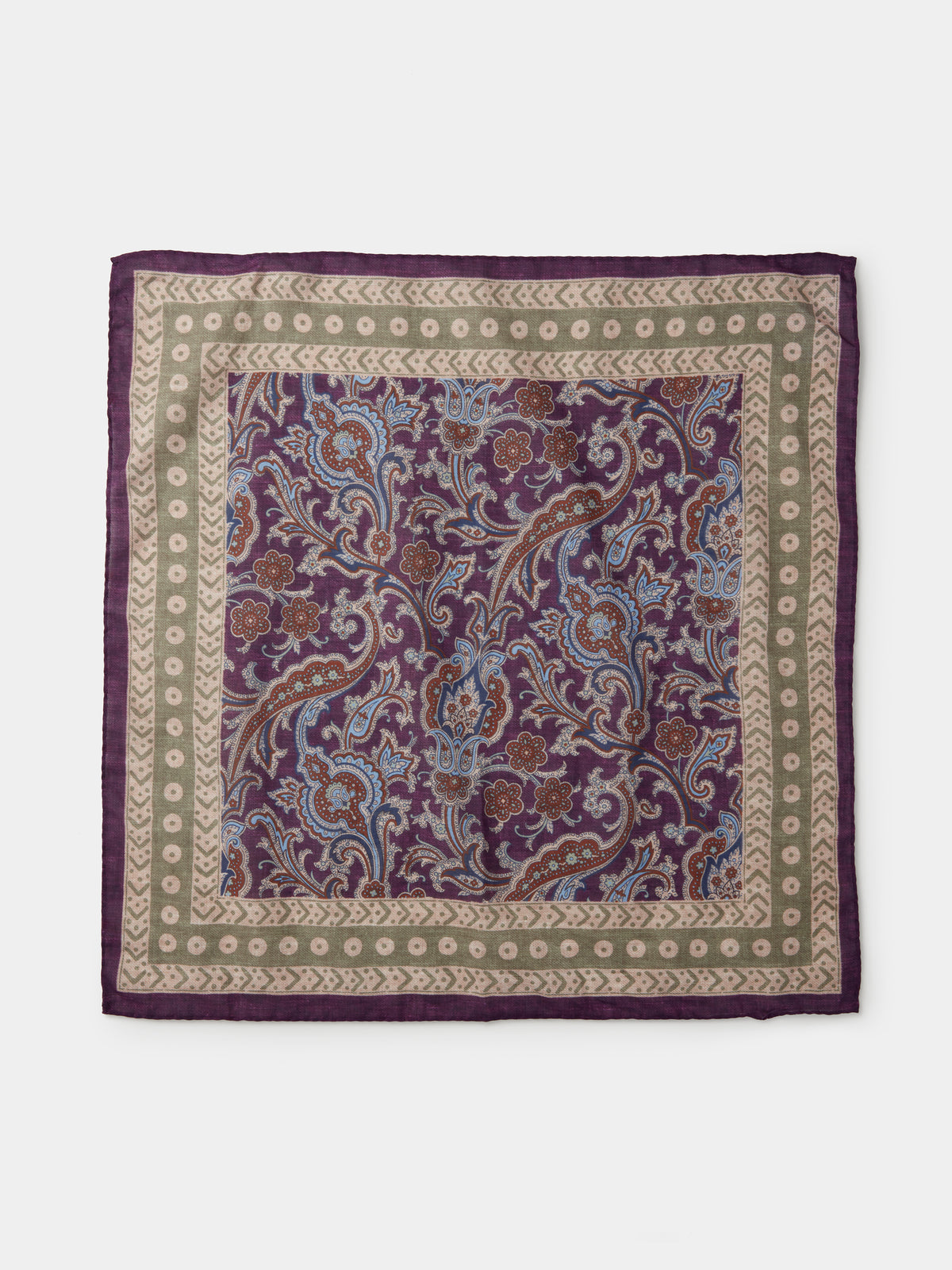 Aubin Julian Pocket Square in Purple Paisley, styled as part of the Pocket Square & Tie Set