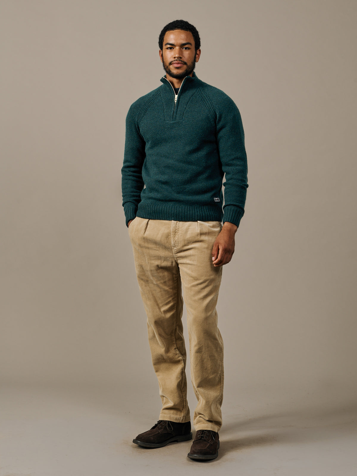 Aubin Dark Green Pelham Zip Neck Jumper | Zip Neck