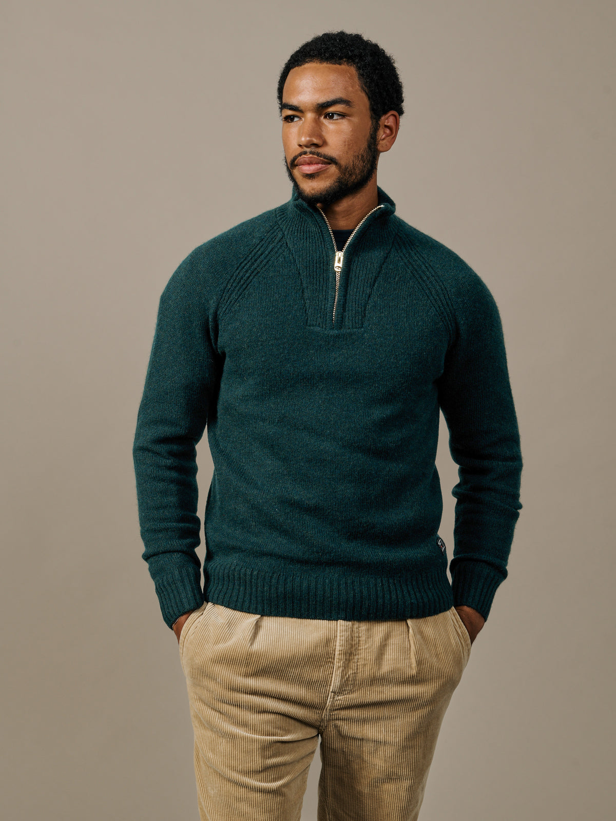 Aubin Dark Green Pelham Zip Neck Jumper | Zip Neck