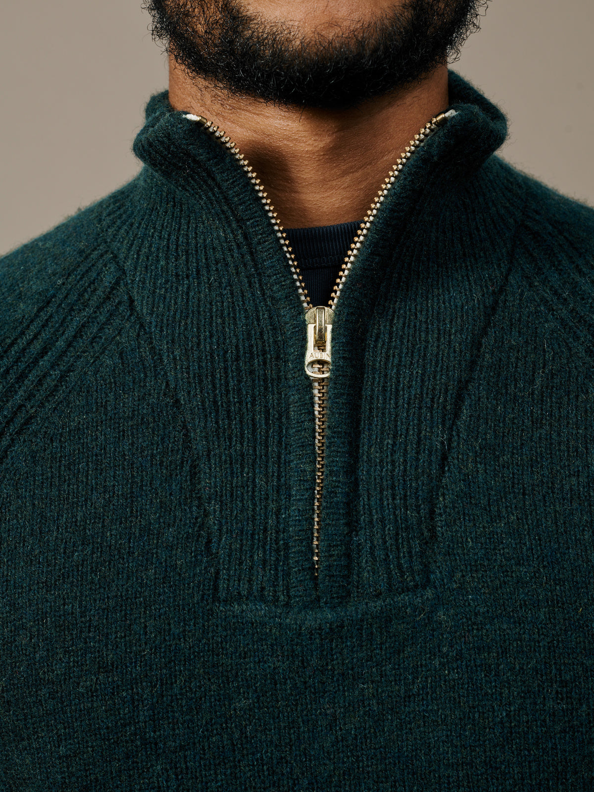 Aubin Dark Green Pelham Zip Neck Jumper | Zip Neck