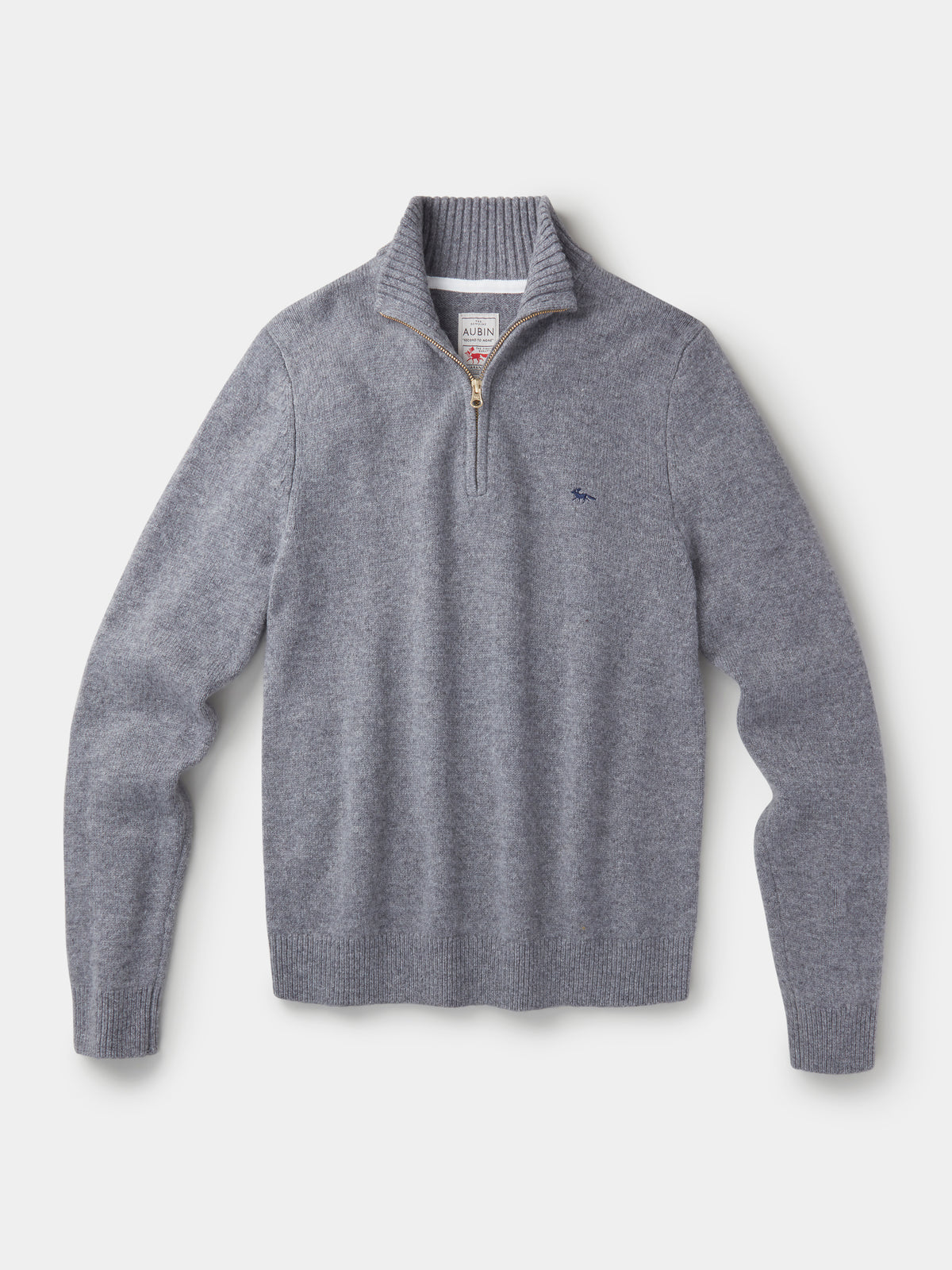 Aubin Mid Grey Pepper Lambswool Zip Neck Jumper | Zip Neck