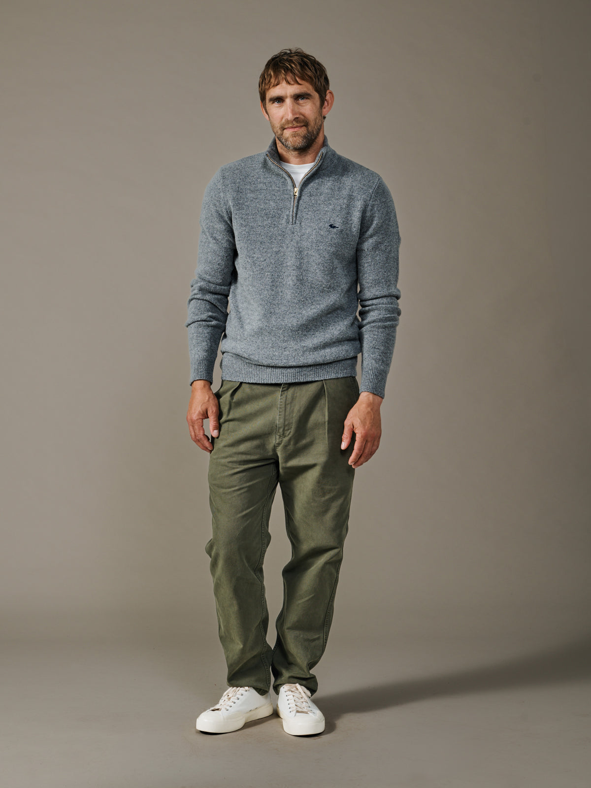 Aubin Mid Grey Pepper Lambswool Zip Neck Jumper | Zip Neck