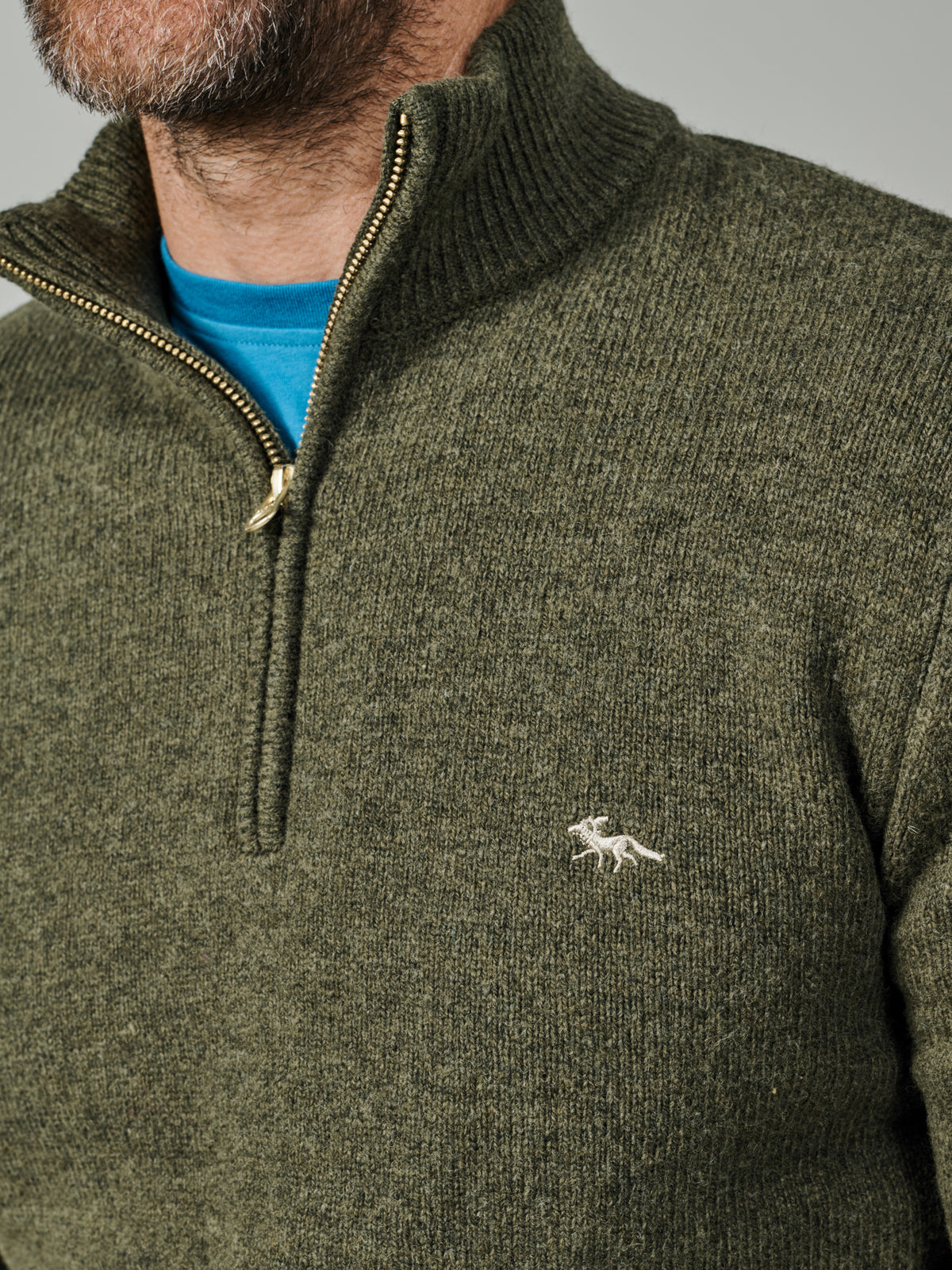 Aubin Khaki Pepper Lambswool Zip Neck Jumper | Zip Neck