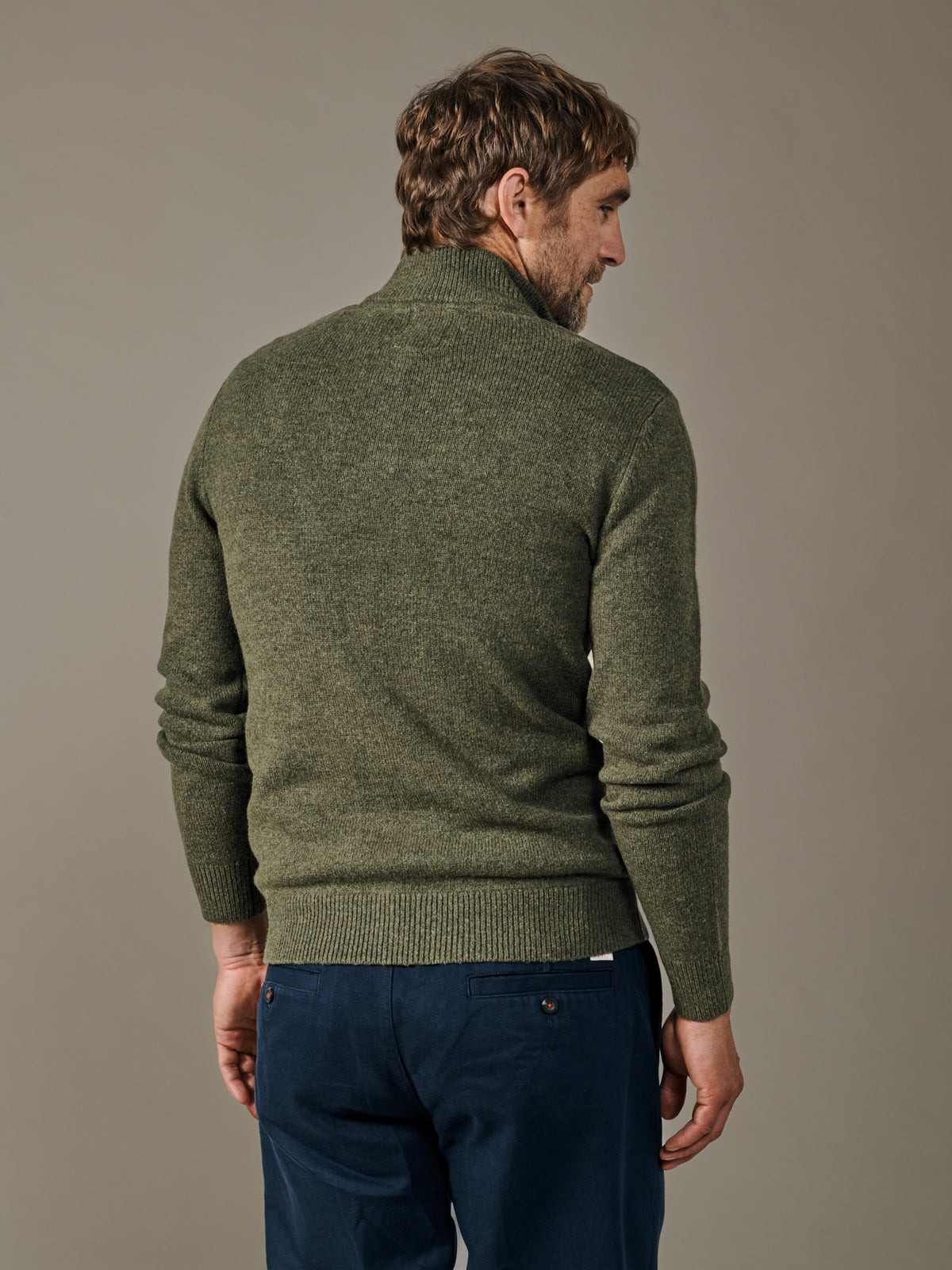 Aubin Khaki Pepper Lambswool Zip Neck Jumper | Zip Neck