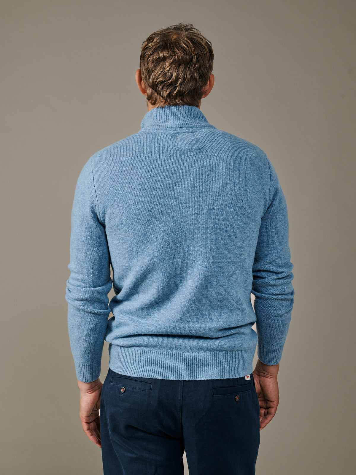 Aubin Mid Blue Pepper Lambswool Zip Neck Jumper | Zip Neck