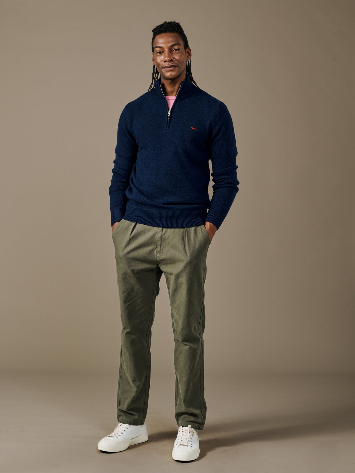Aubin Navy Pepper Lambswool Zip Neck Jumper | Zip Neck