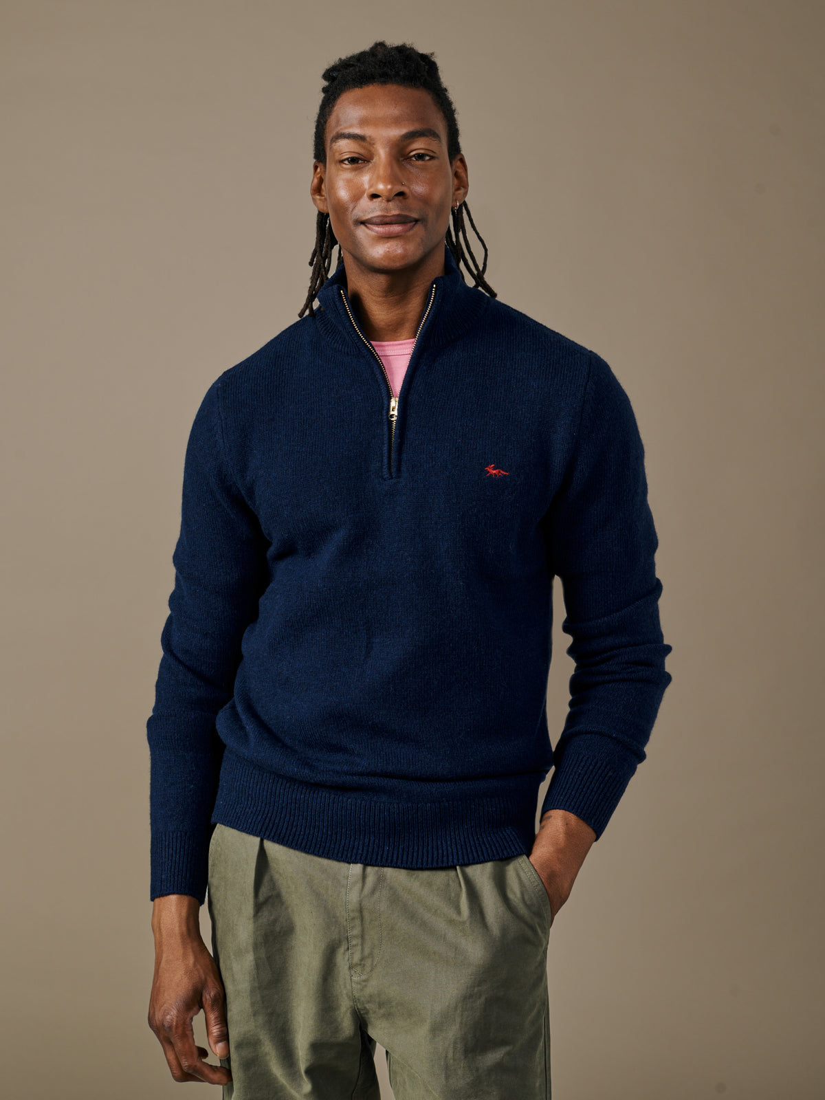 Aubin Navy Pepper Lambswool Zip Neck Jumper | Zip Neck