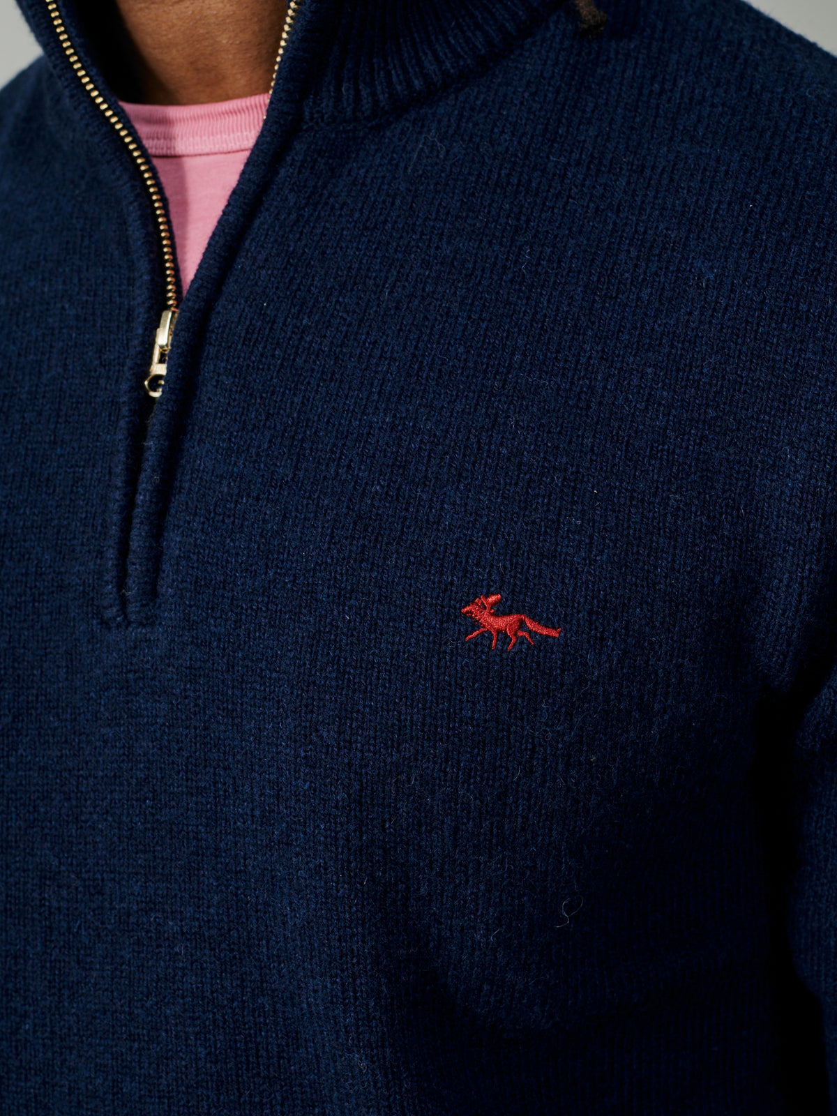 Aubin Navy Pepper Lambswool Zip Neck Jumper | Zip Neck